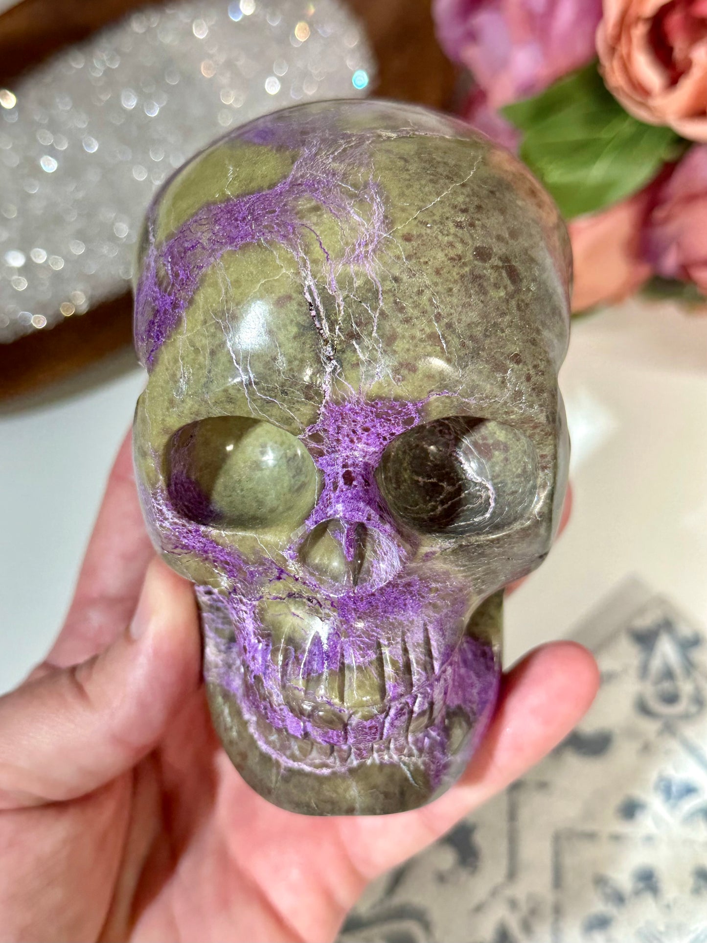 Premium Hollow Jaw Atlantisite Crystal Skull Carving