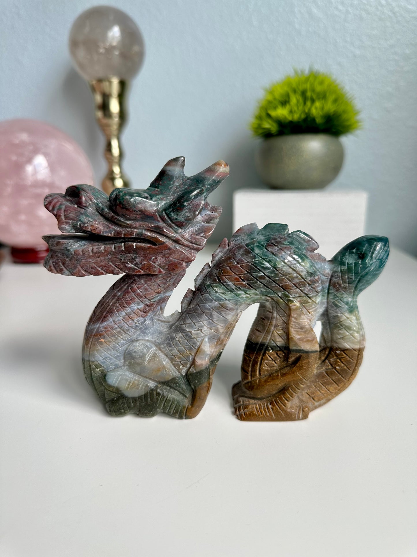 Ocean Jasper Dragon Carving