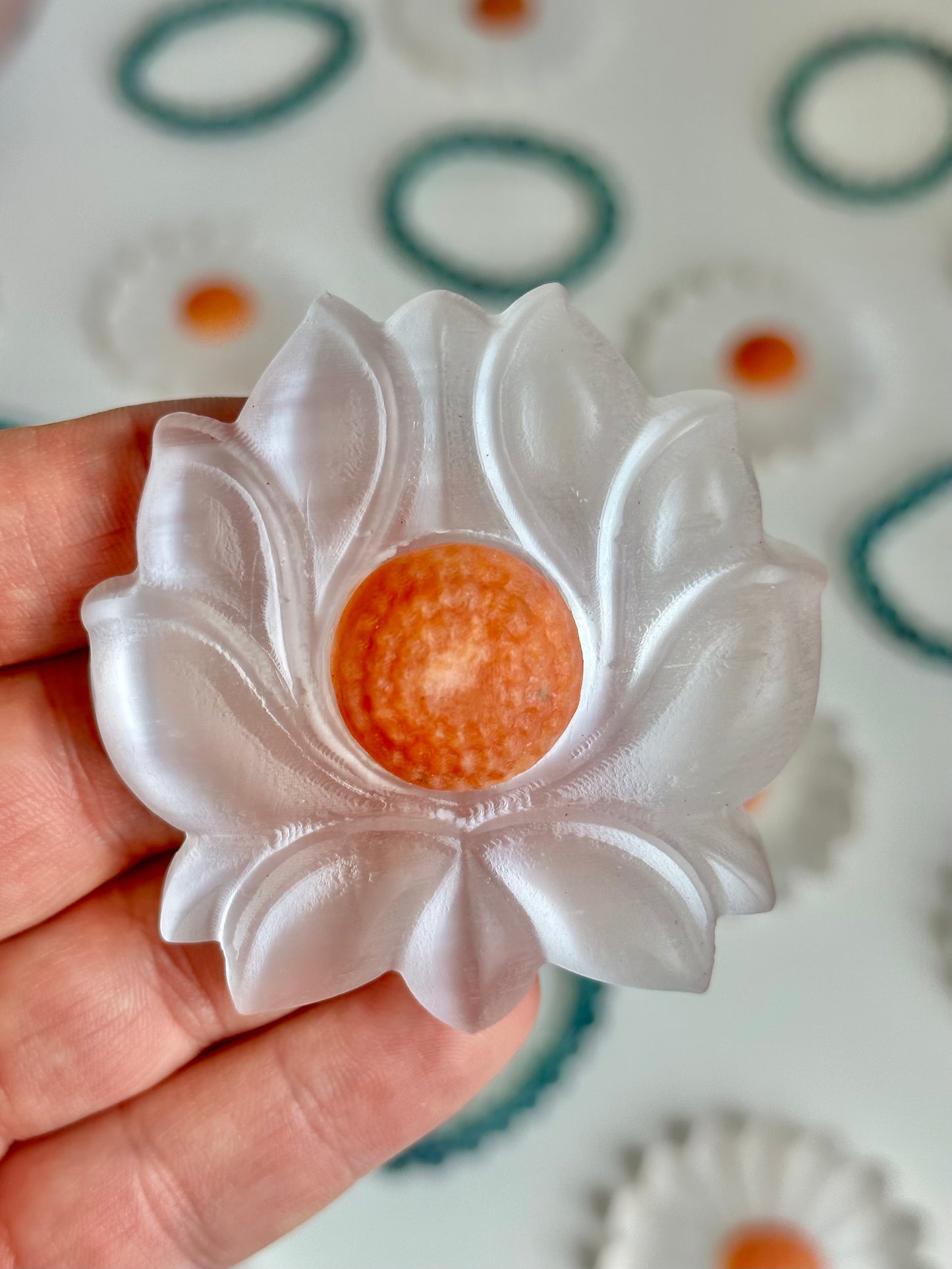 Selenite Lotus Flower Carving