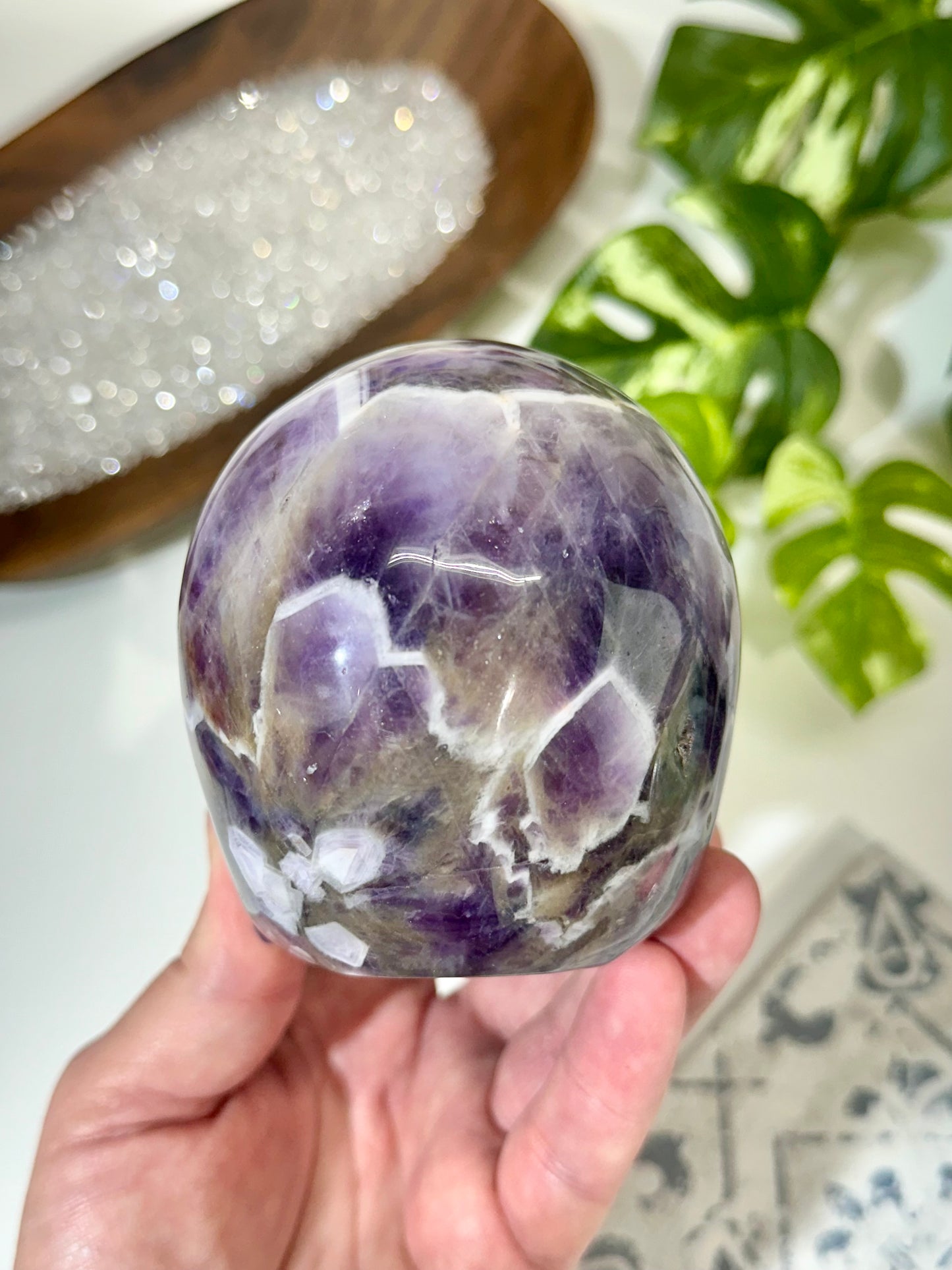 Premium Hollow Jaw Chevron Amethyst Crystal Skull Carving