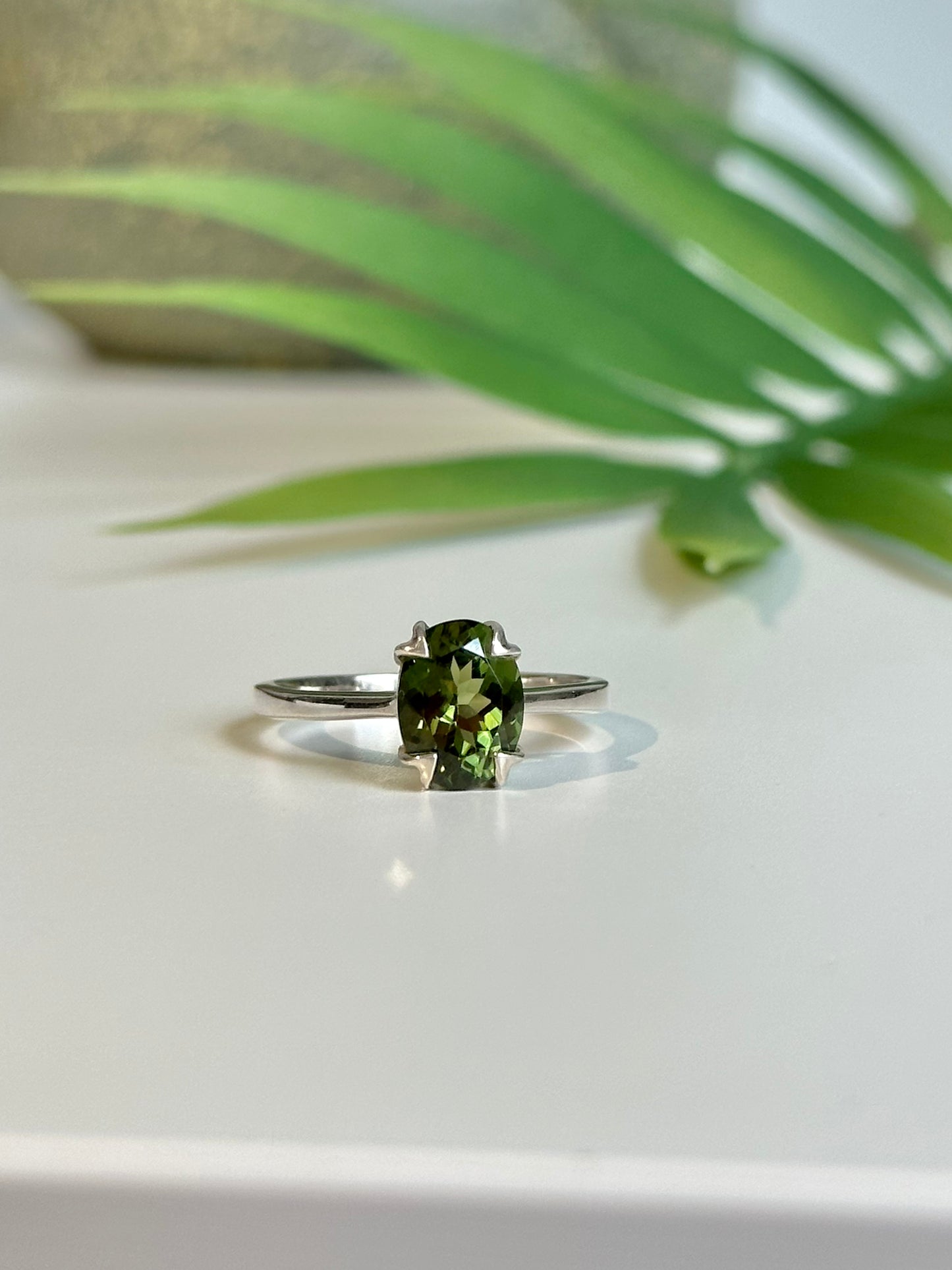 Oval Cut Chrome Diopside Solitaire Ring