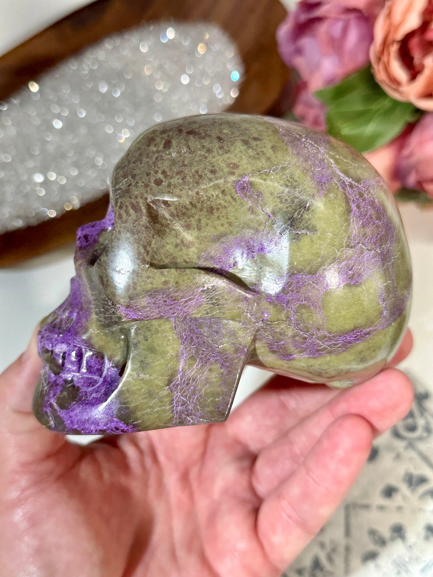 Premium Hollow Jaw Atlantisite Crystal Skull Carving