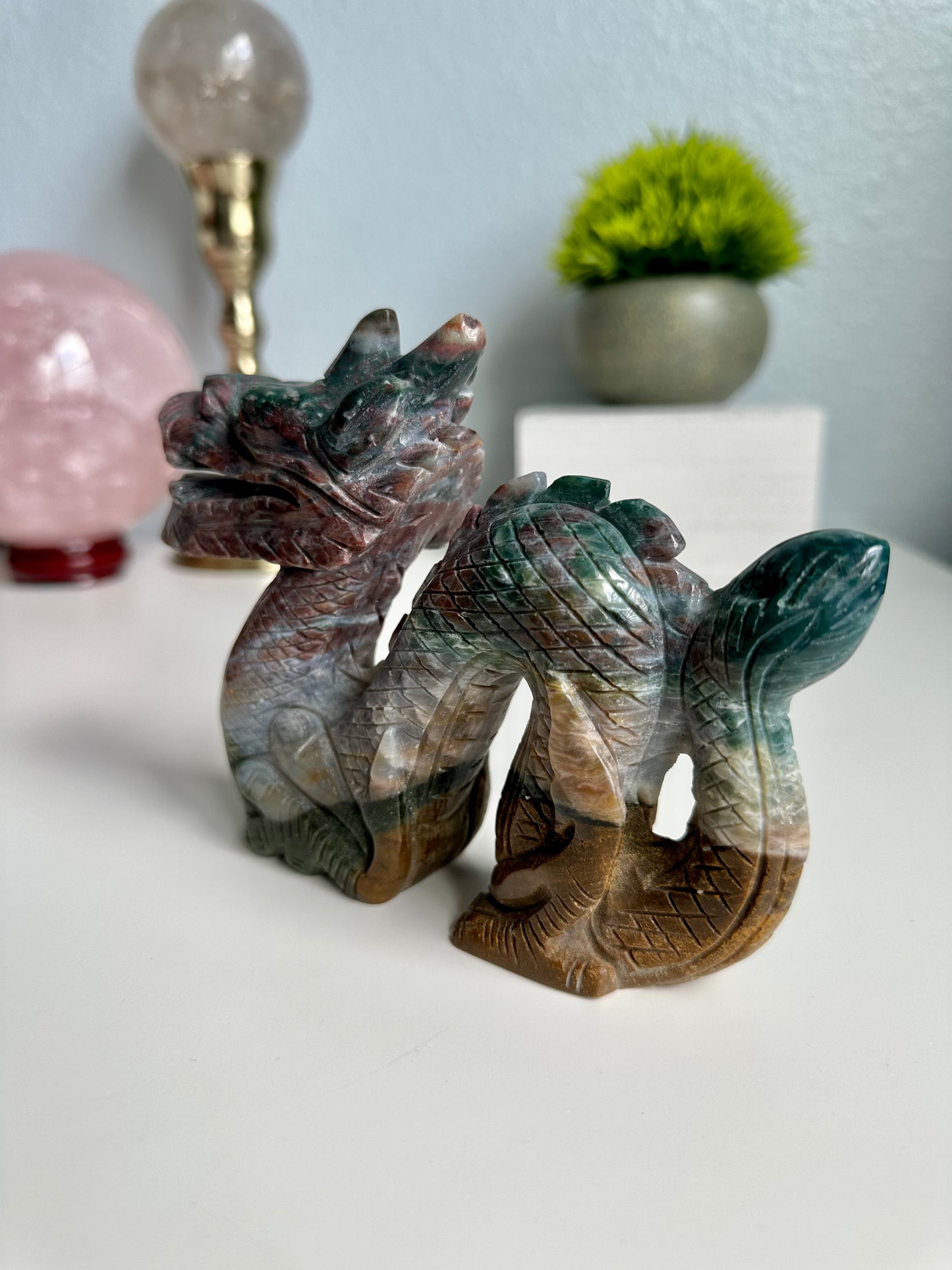 Ocean Jasper Dragon Carving