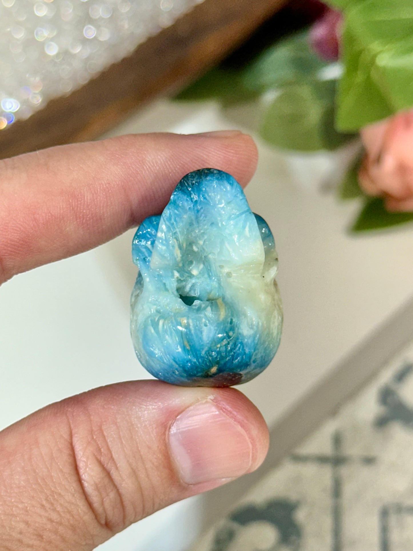 Hand Carved Blue Ice Glacerite Skull Carving