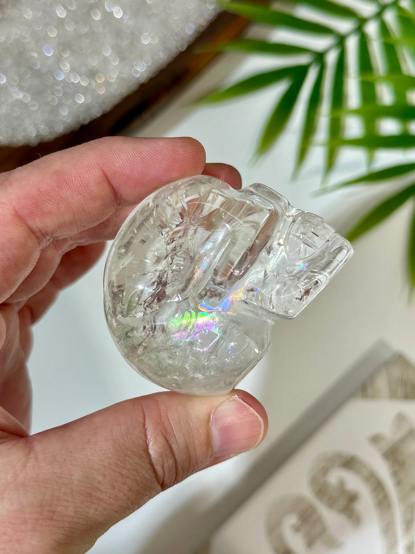 Rainbow Included Clear Quartz Skull