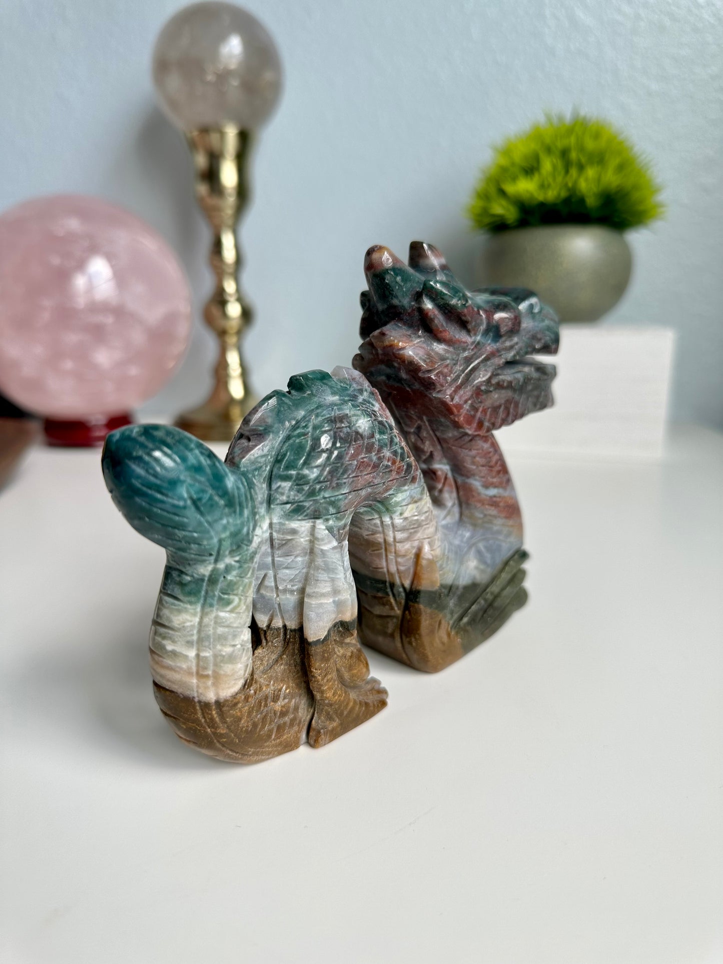 Ocean Jasper Dragon Carving