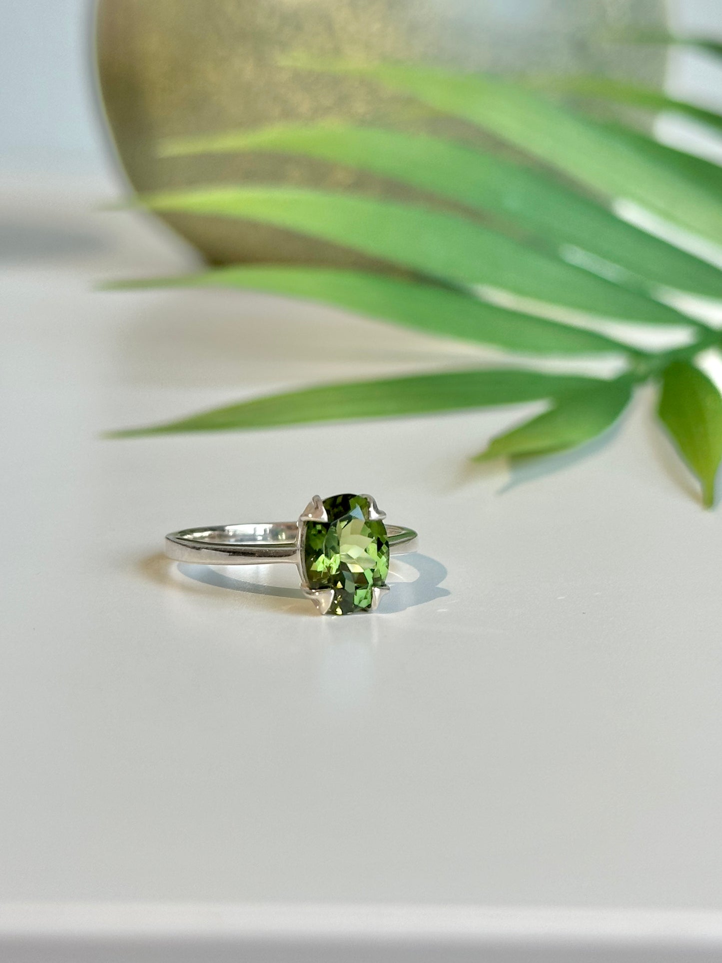 Oval Cut Chrome Diopside Solitaire Ring