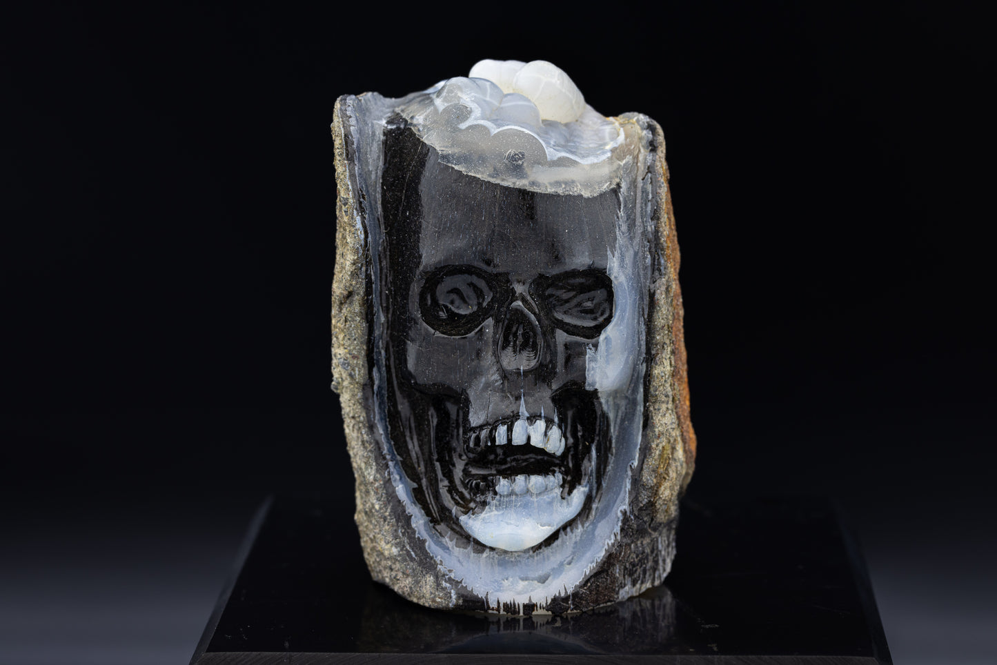 Indonesian Agatized Petrified Wood Skull Carving