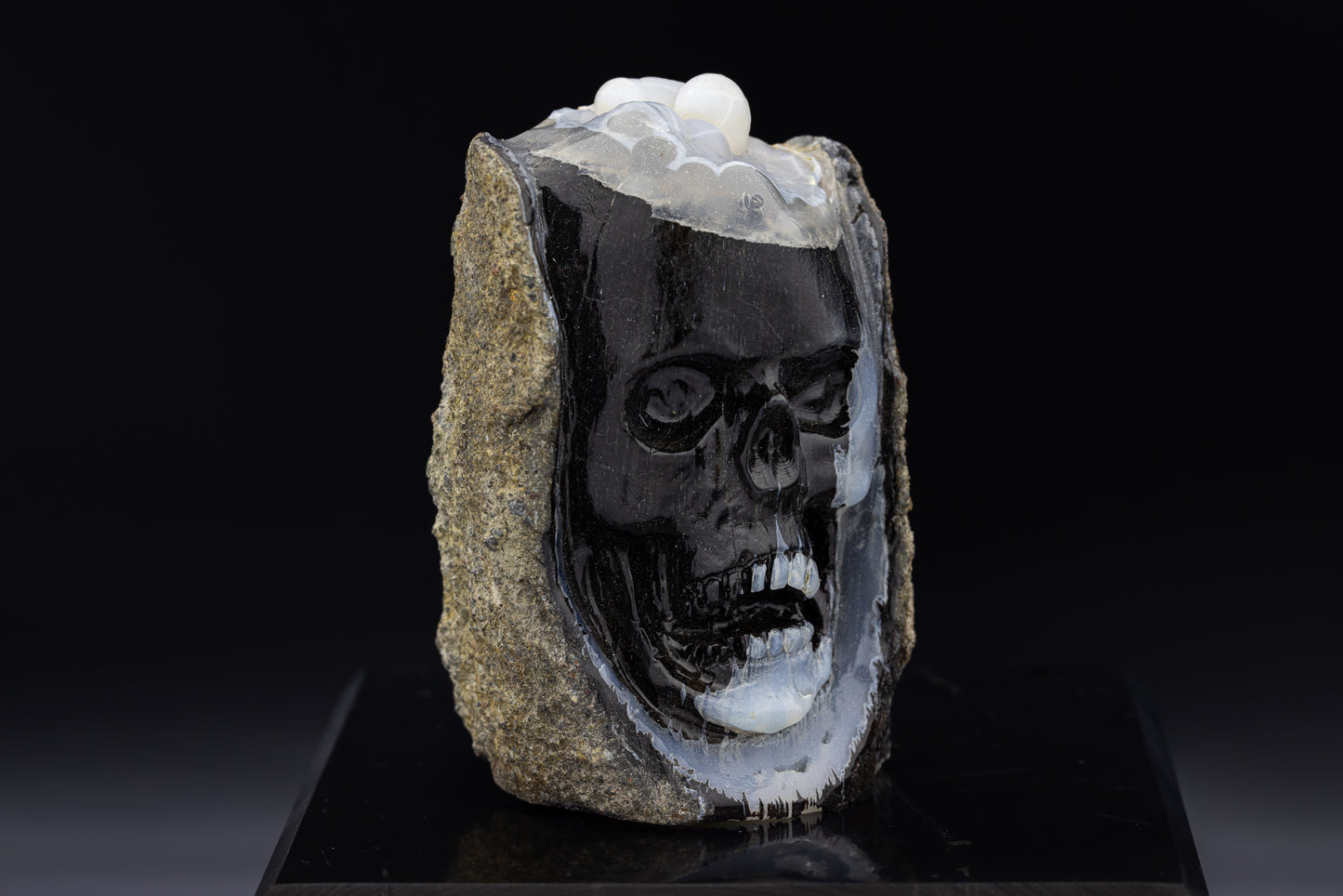 Indonesian Agatized Petrified Wood Skull Carving