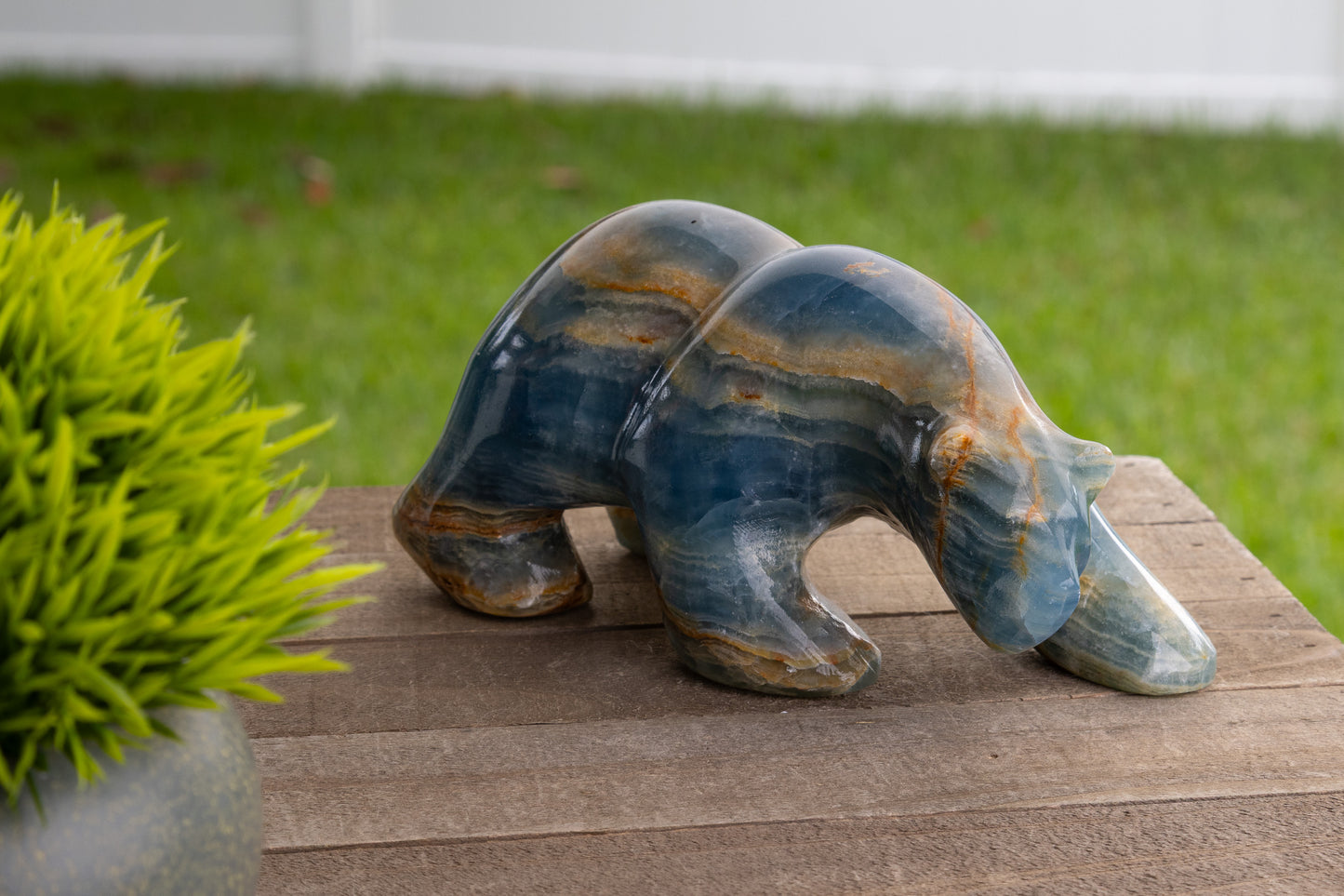 Lemurian Aquatine Calcite Bear Carving