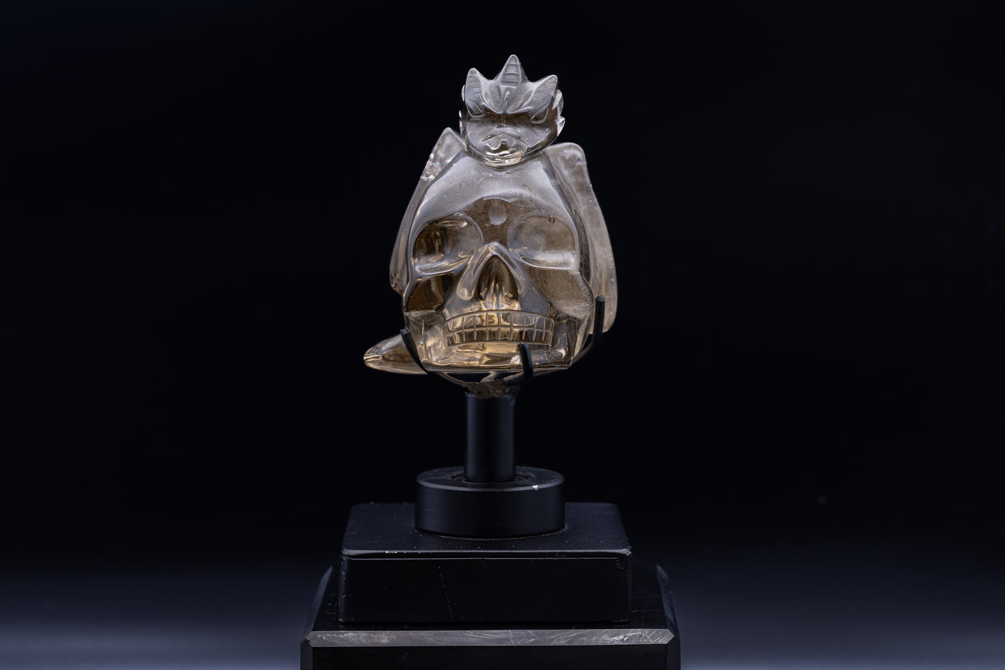 Brazilian Smokey Quartz Skull/Dragon Carving with Stand