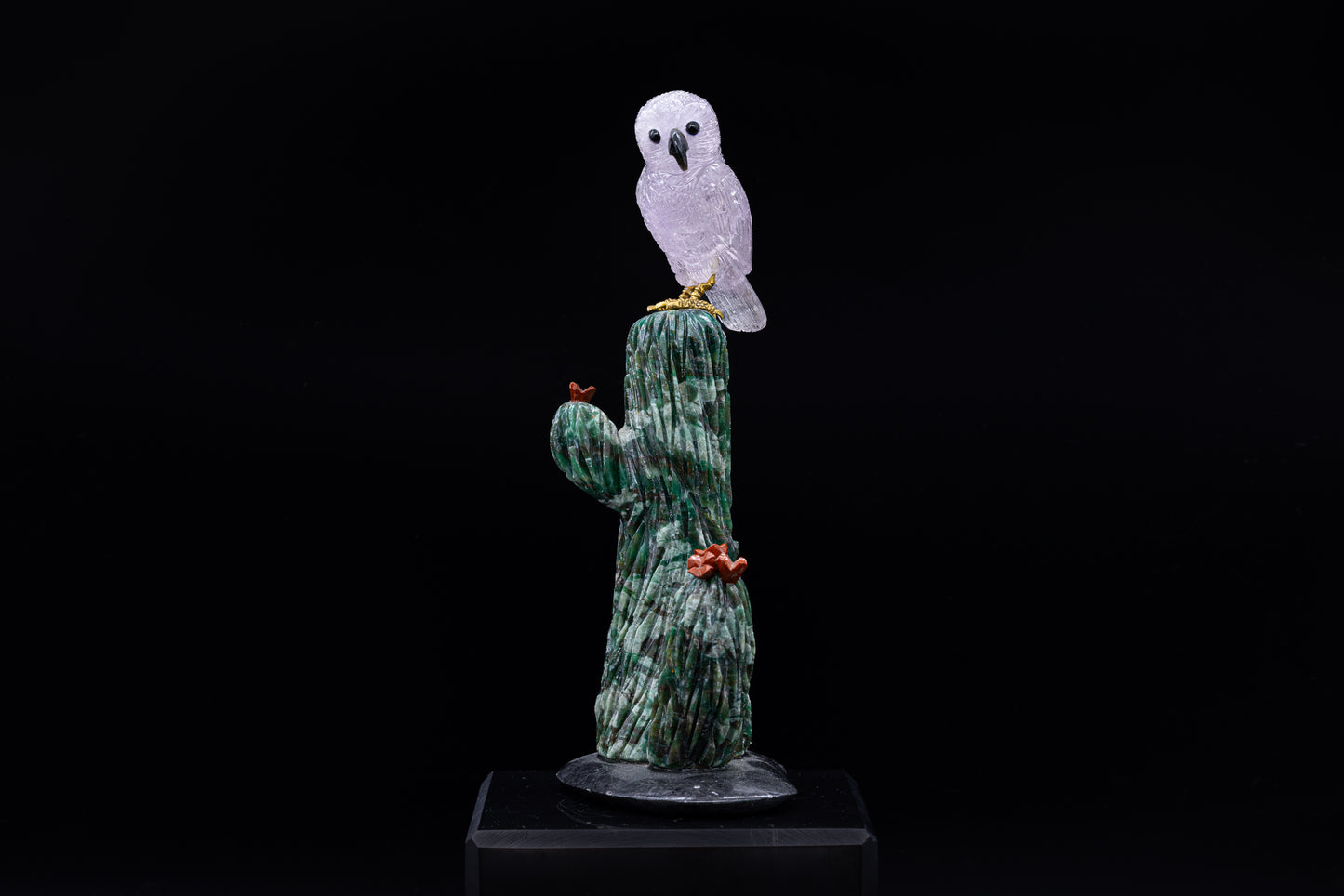 Amethyst Owl & Green Aventurine Cactus Carving