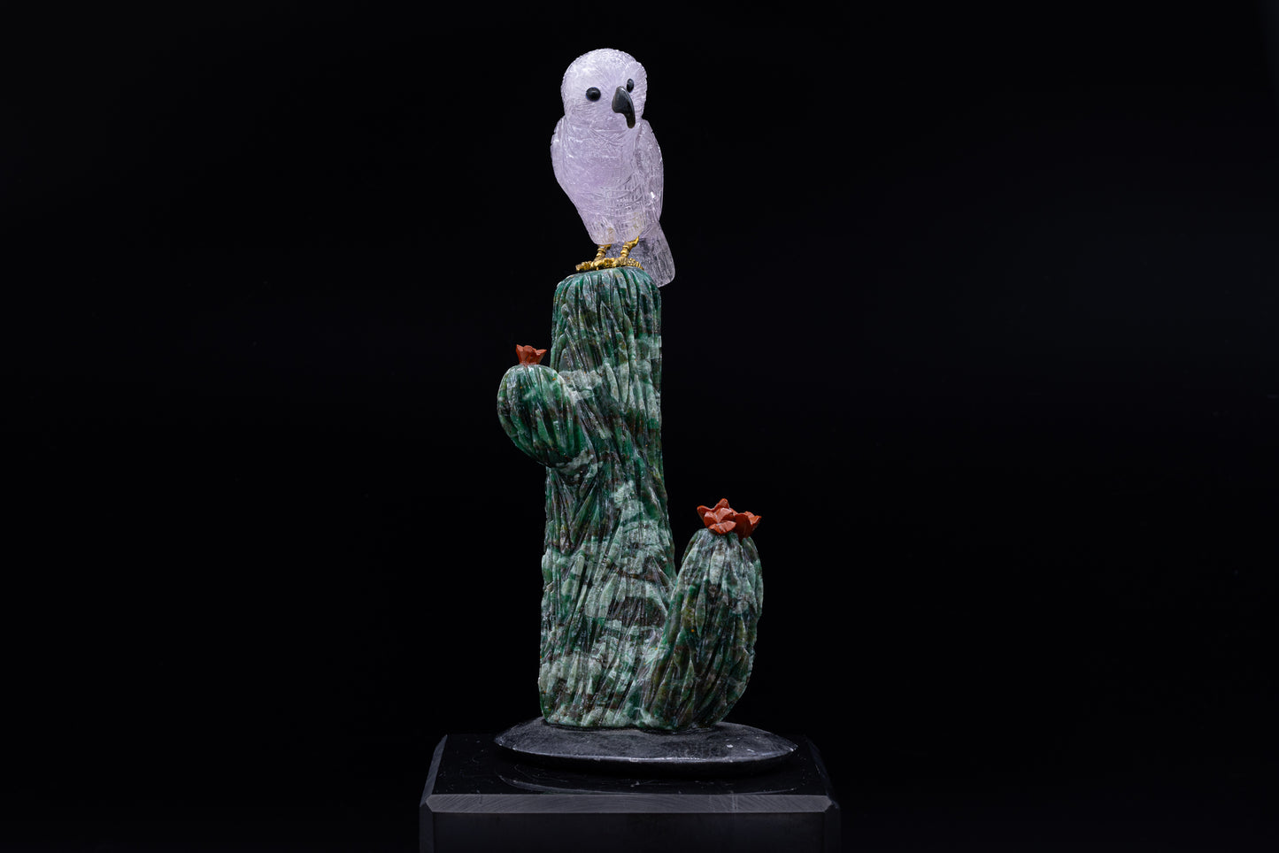 Amethyst Owl & Green Aventurine Cactus Carving