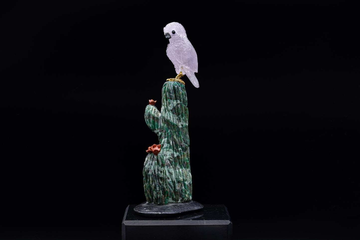 Amethyst Owl & Green Aventurine Cactus Carving