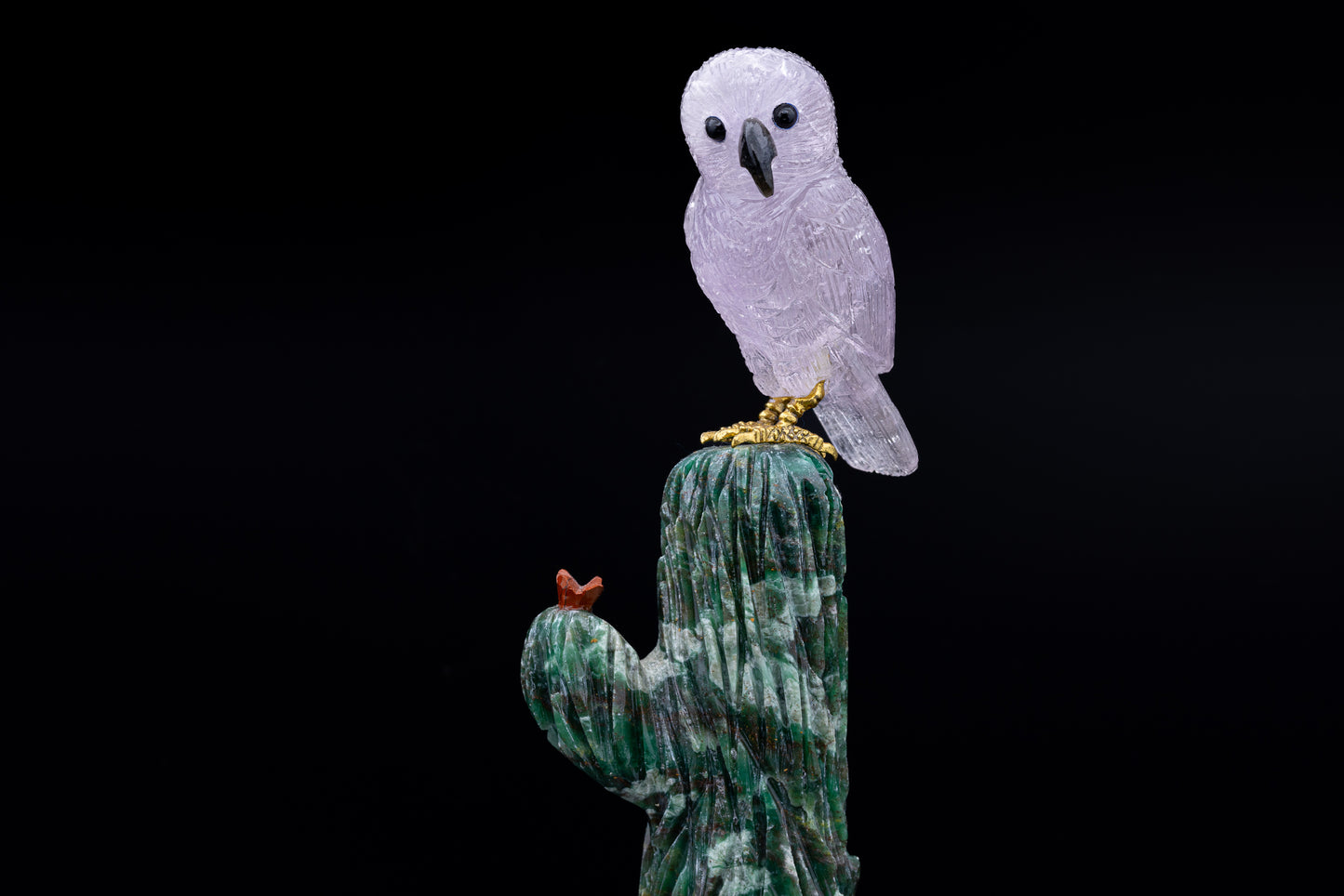 Amethyst Owl & Green Aventurine Cactus Carving