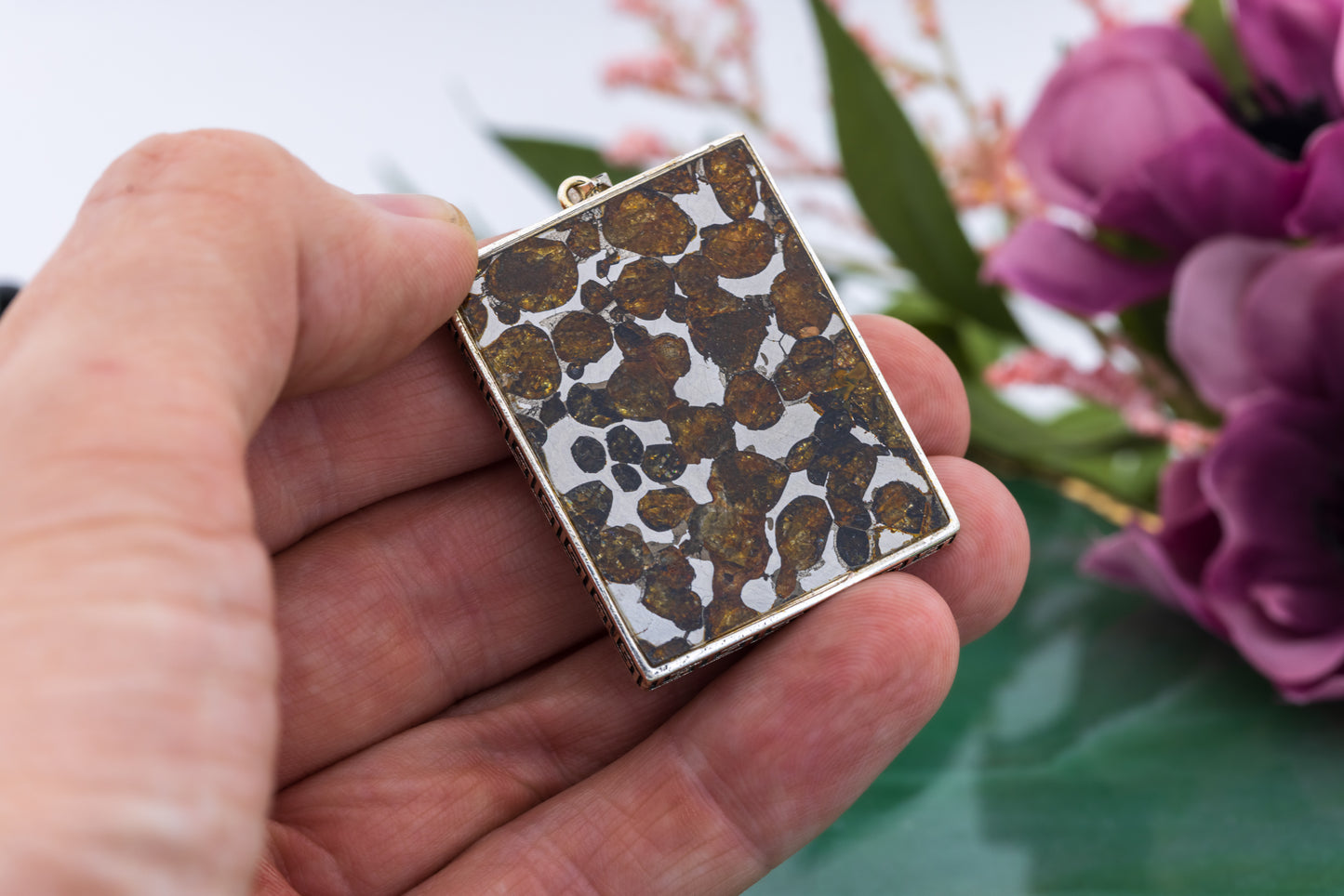 Pallasite (Meteorite + Olivine) Pendant
