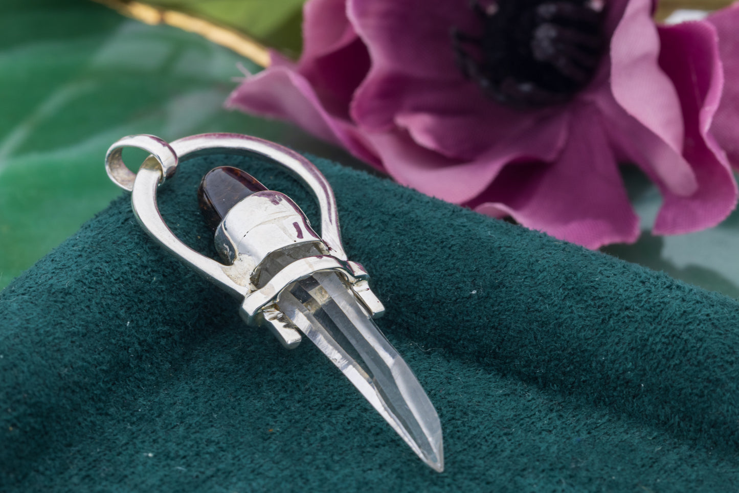 Mahogany Obsidian with Clear Quartz Horseshoe Pendant