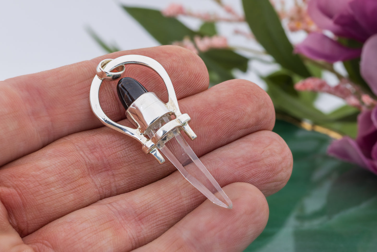 Mahogany Obsidian with Clear Quartz Horseshoe Pendant