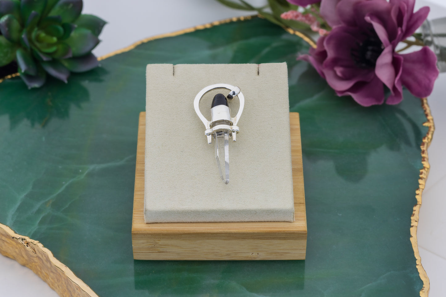 Mahogany Obsidian with Clear Quartz Horseshoe Pendant