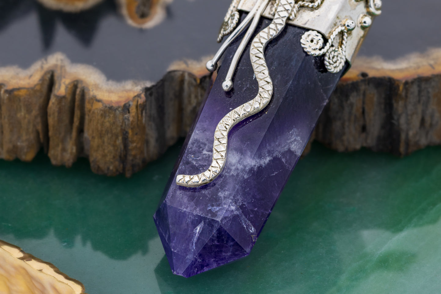 Amethyst Crystal with Natural Gemstone Inlay Pendant