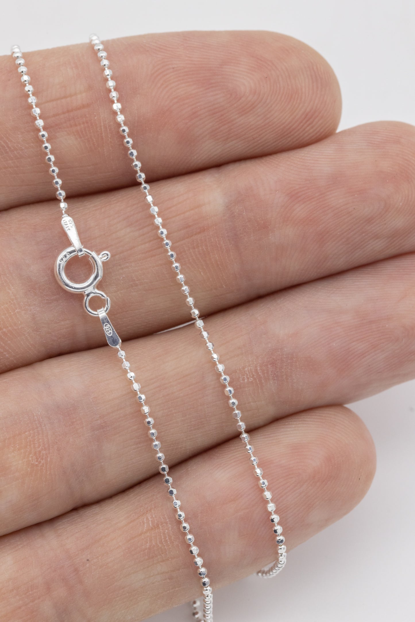 Fixed Length Diamond Cut Bead .925 Sterling Silver Chain