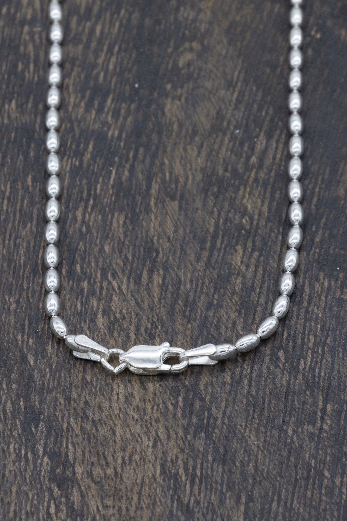Fixed Length Large Oval Bead .925 Sterling Silver Chain