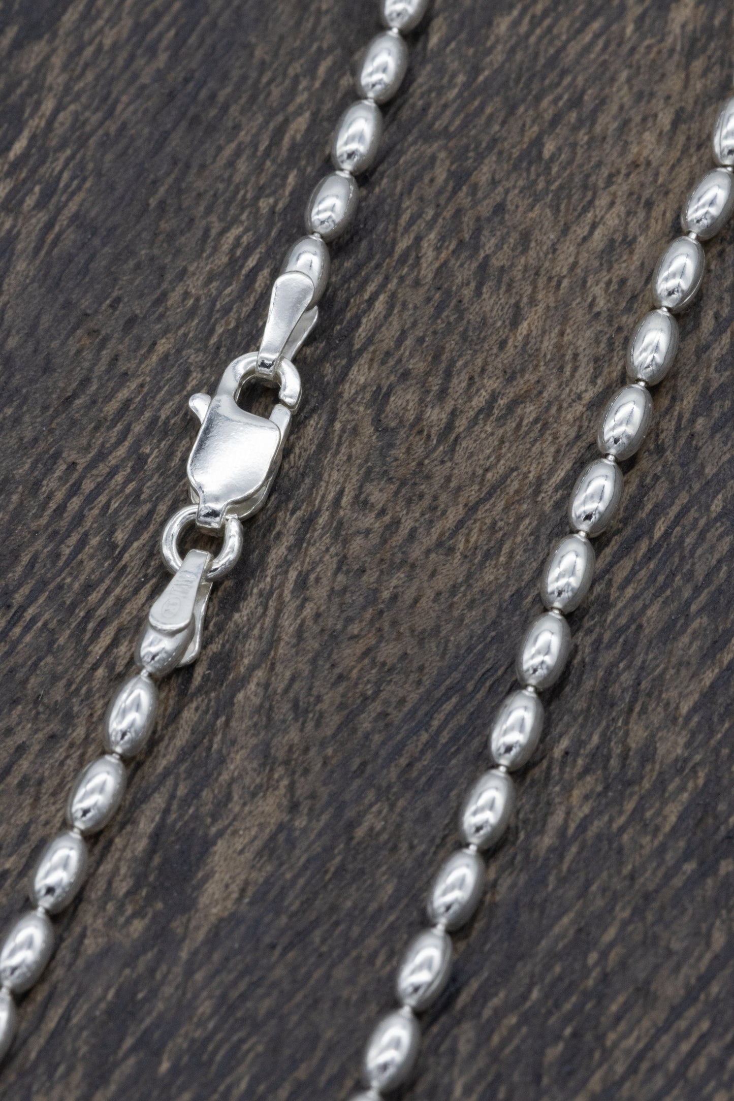 Fixed Length Large Oval Bead .925 Sterling Silver Chain