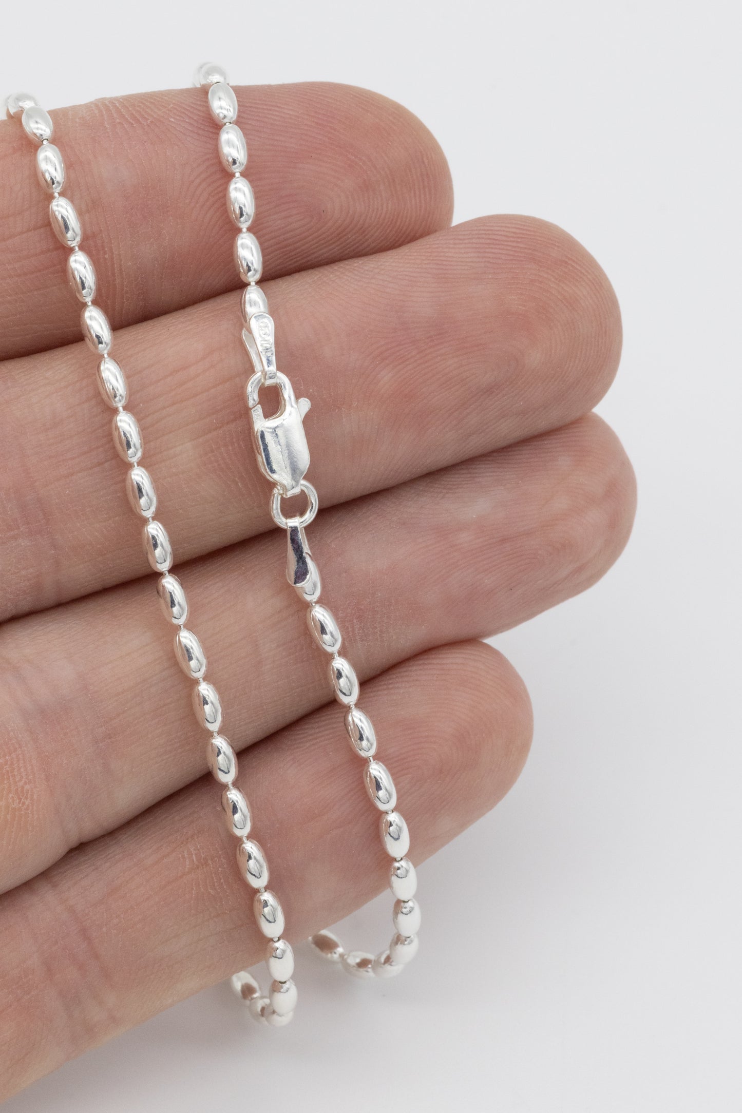 Fixed Length Large Oval Bead .925 Sterling Silver Chain