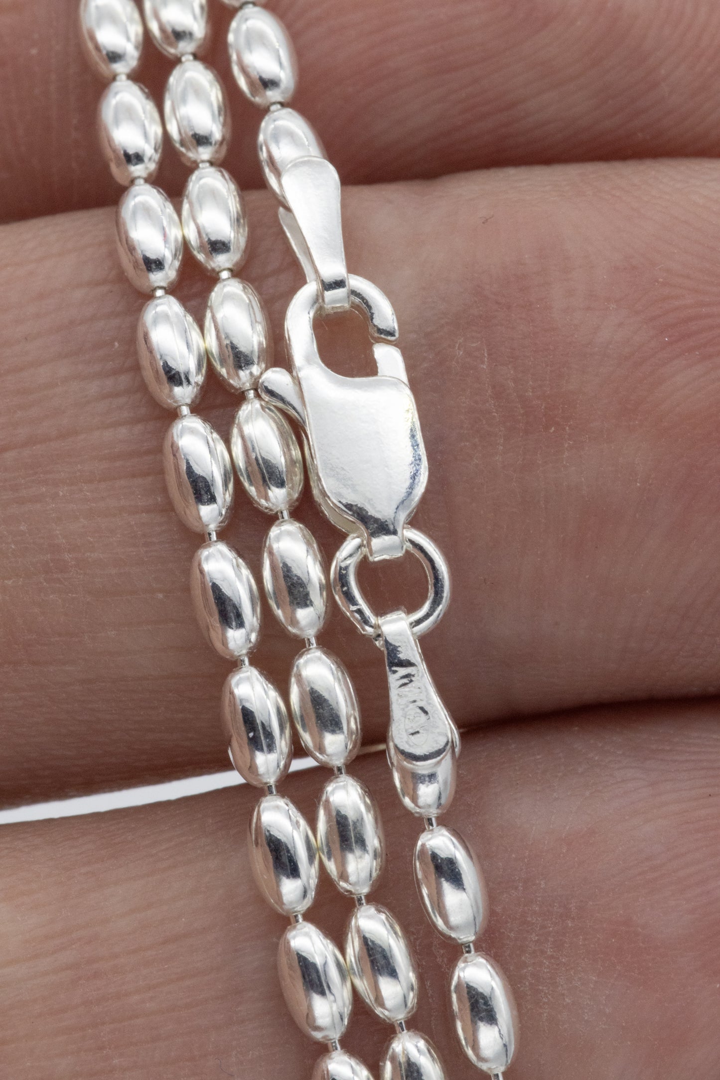 Fixed Length Large Oval Bead .925 Sterling Silver Chain