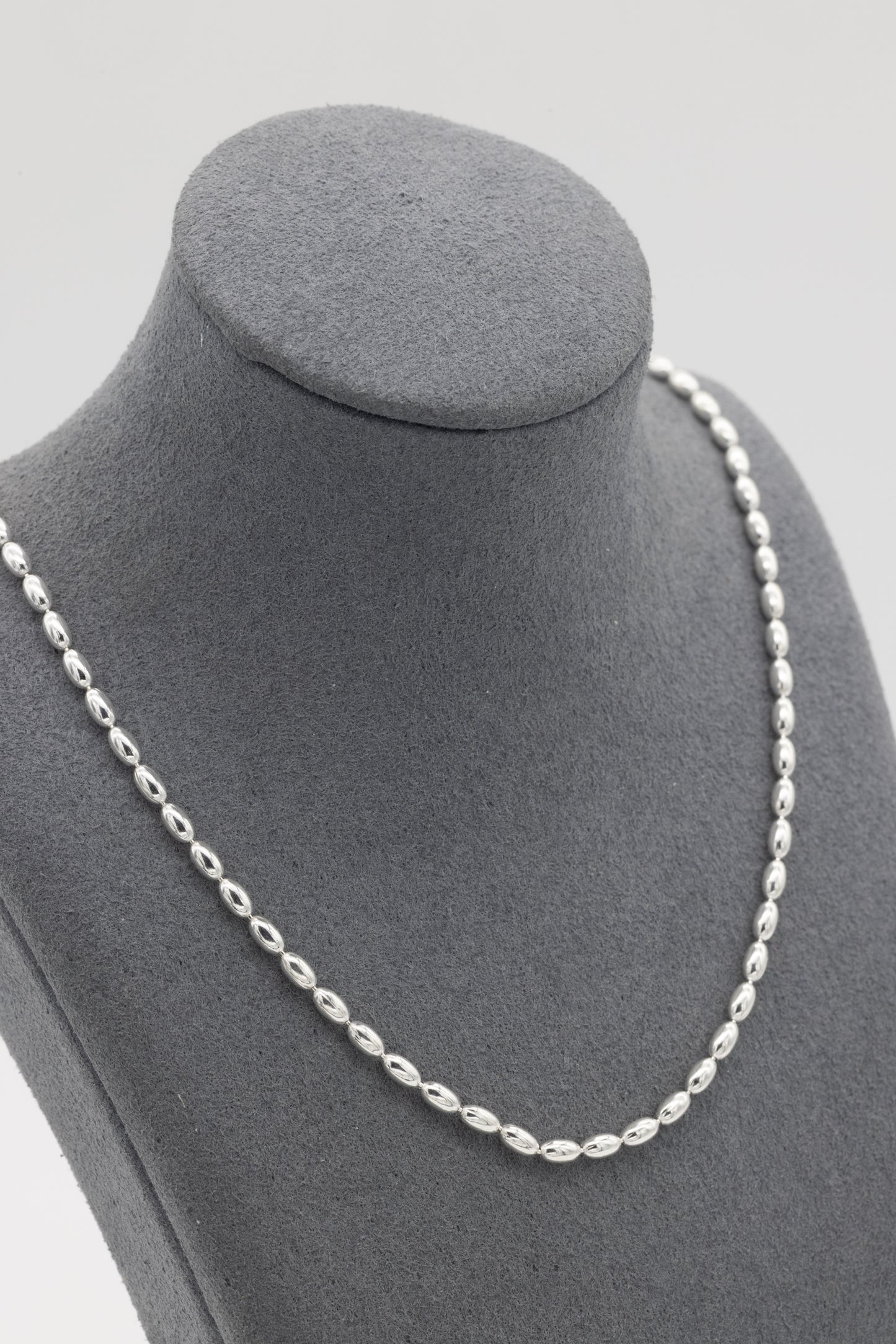 Fixed Length Large Oval Bead .925 Sterling Silver Chain