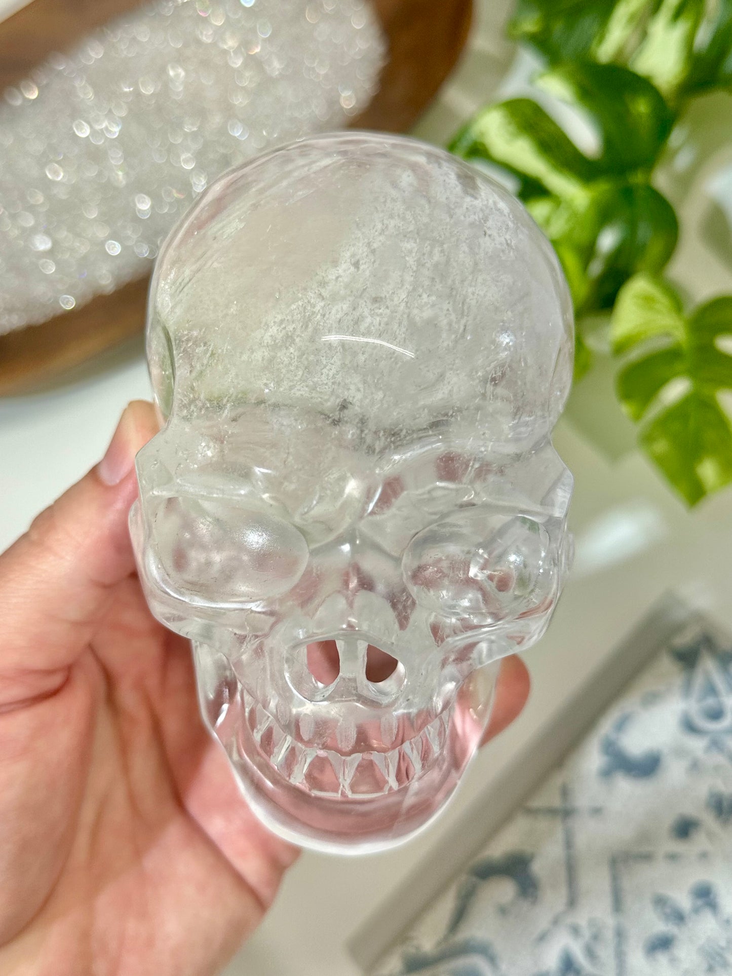 Premium Hollow Jaw Clear Quartz Skull Carving
