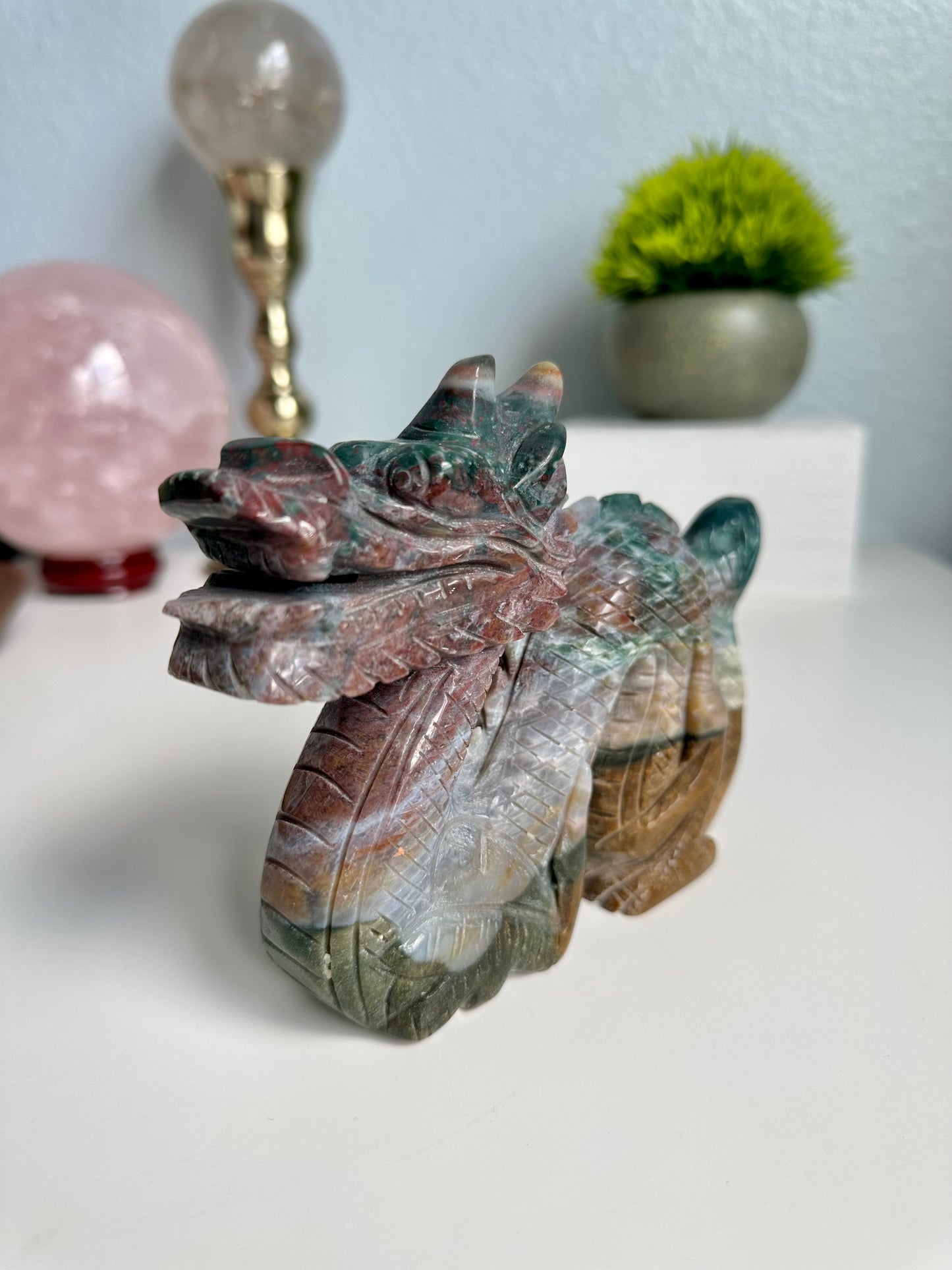 Ocean Jasper Dragon Carving