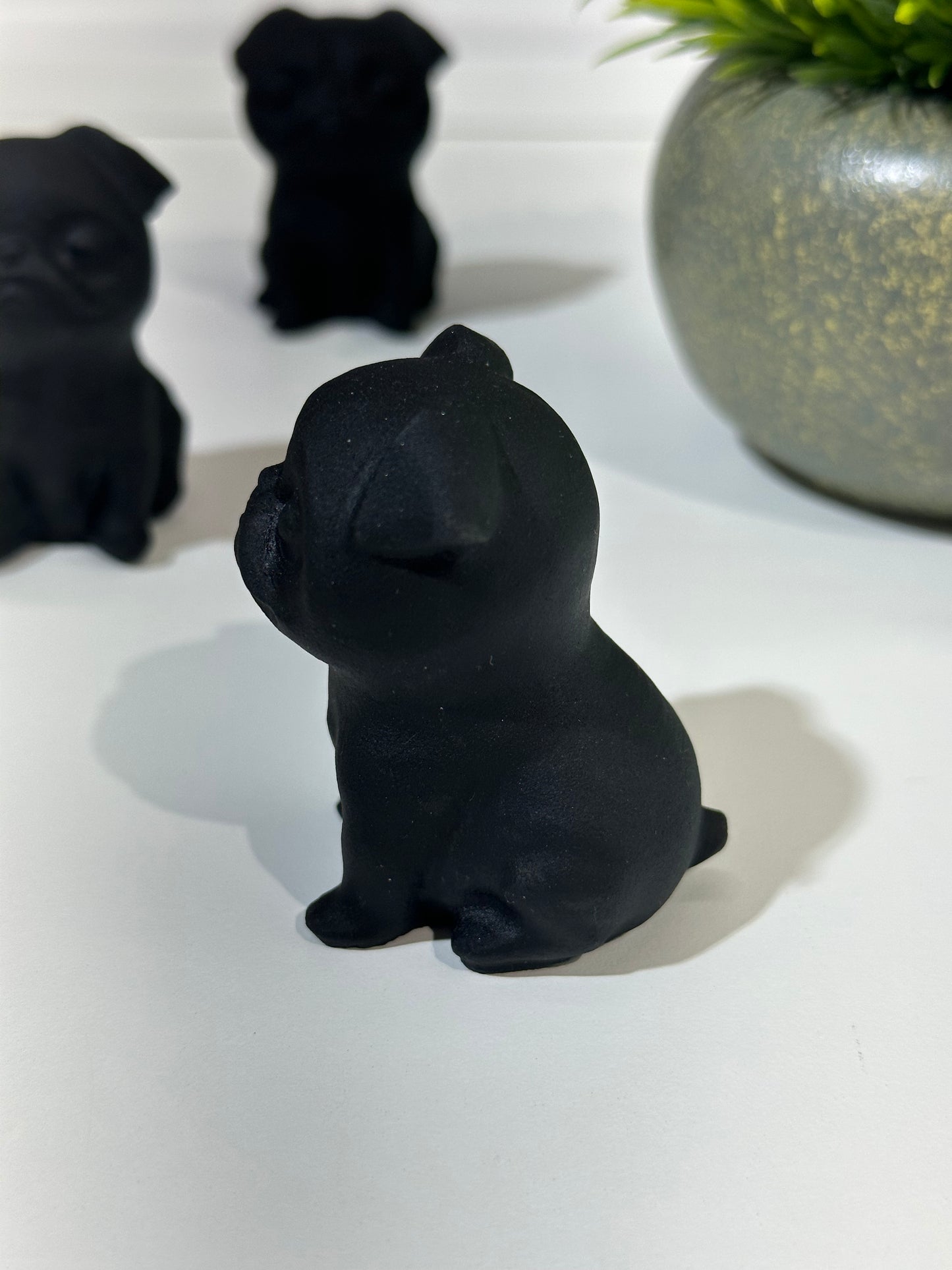 Black Obsidian Pug Carving