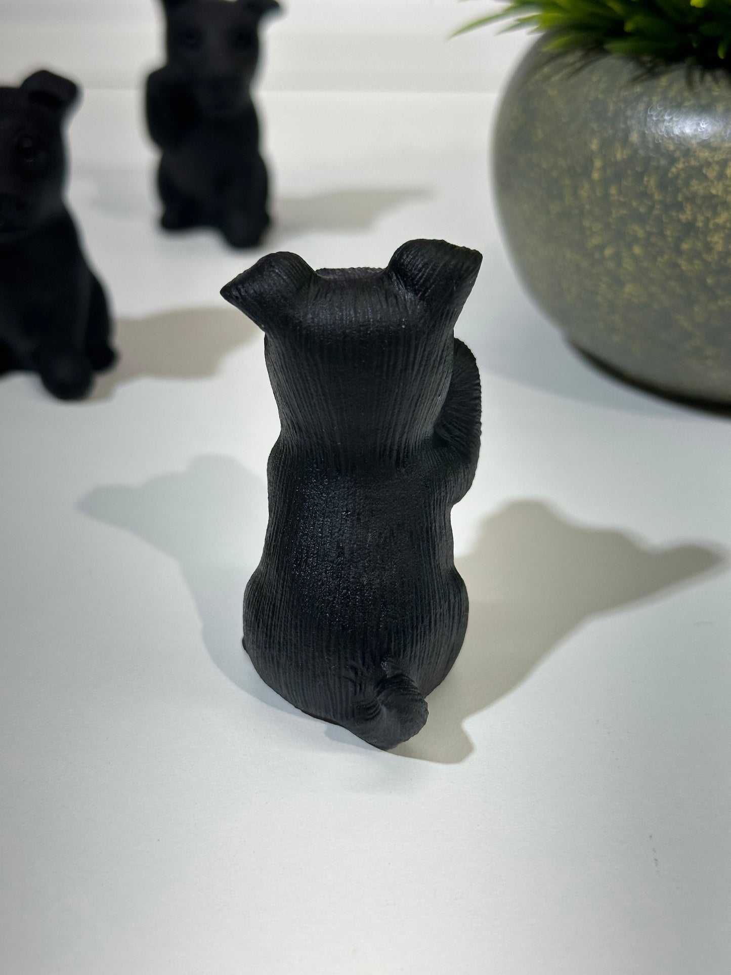 Black Obsidian Lucky Dog Carving, Paw Up