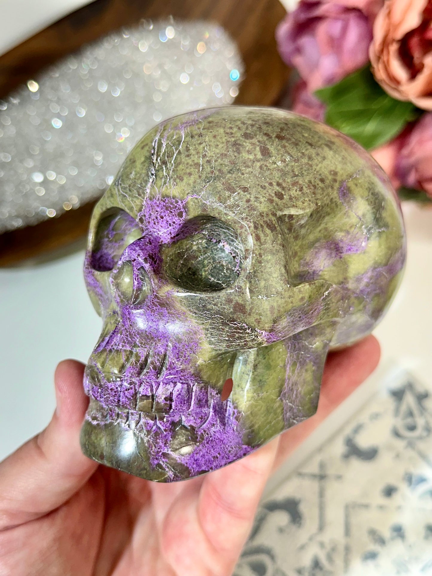 Premium Hollow Jaw Atlantisite Crystal Skull Carving