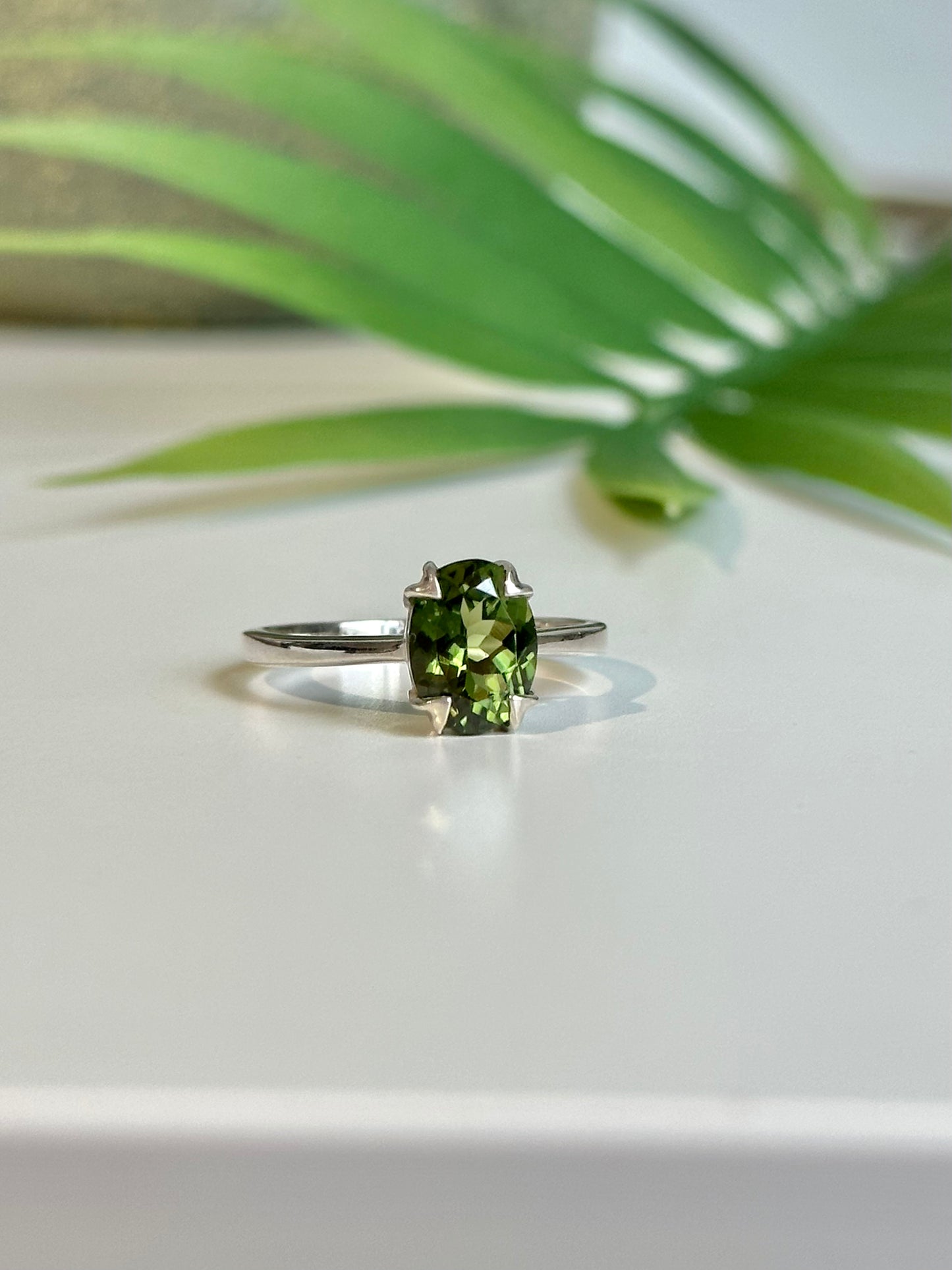 Oval Cut Chrome Diopside Solitaire Ring