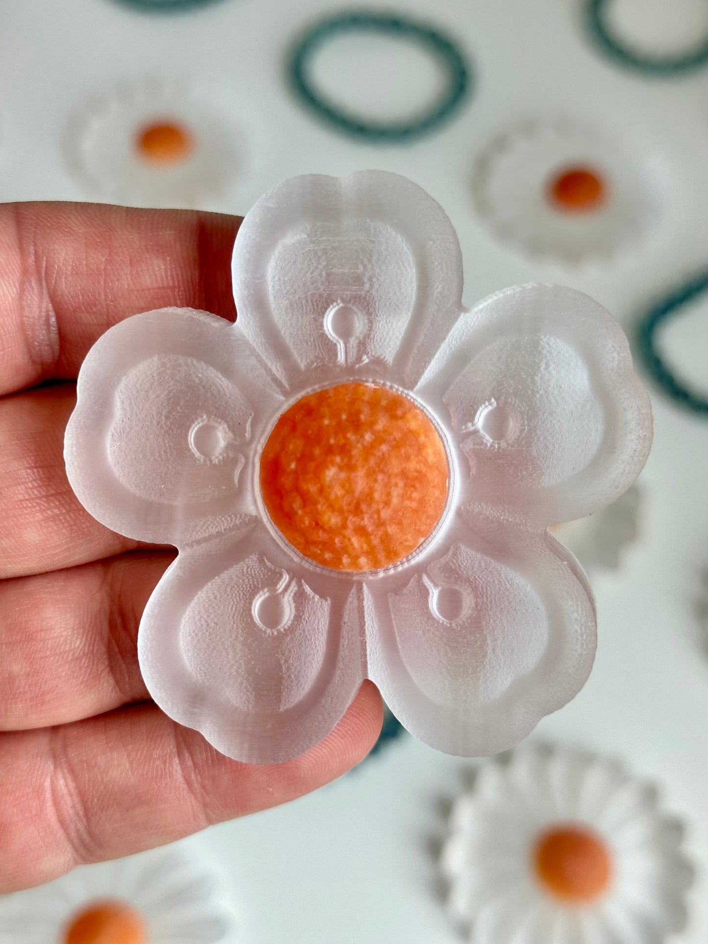 Selenite Poppy Flower Carving
