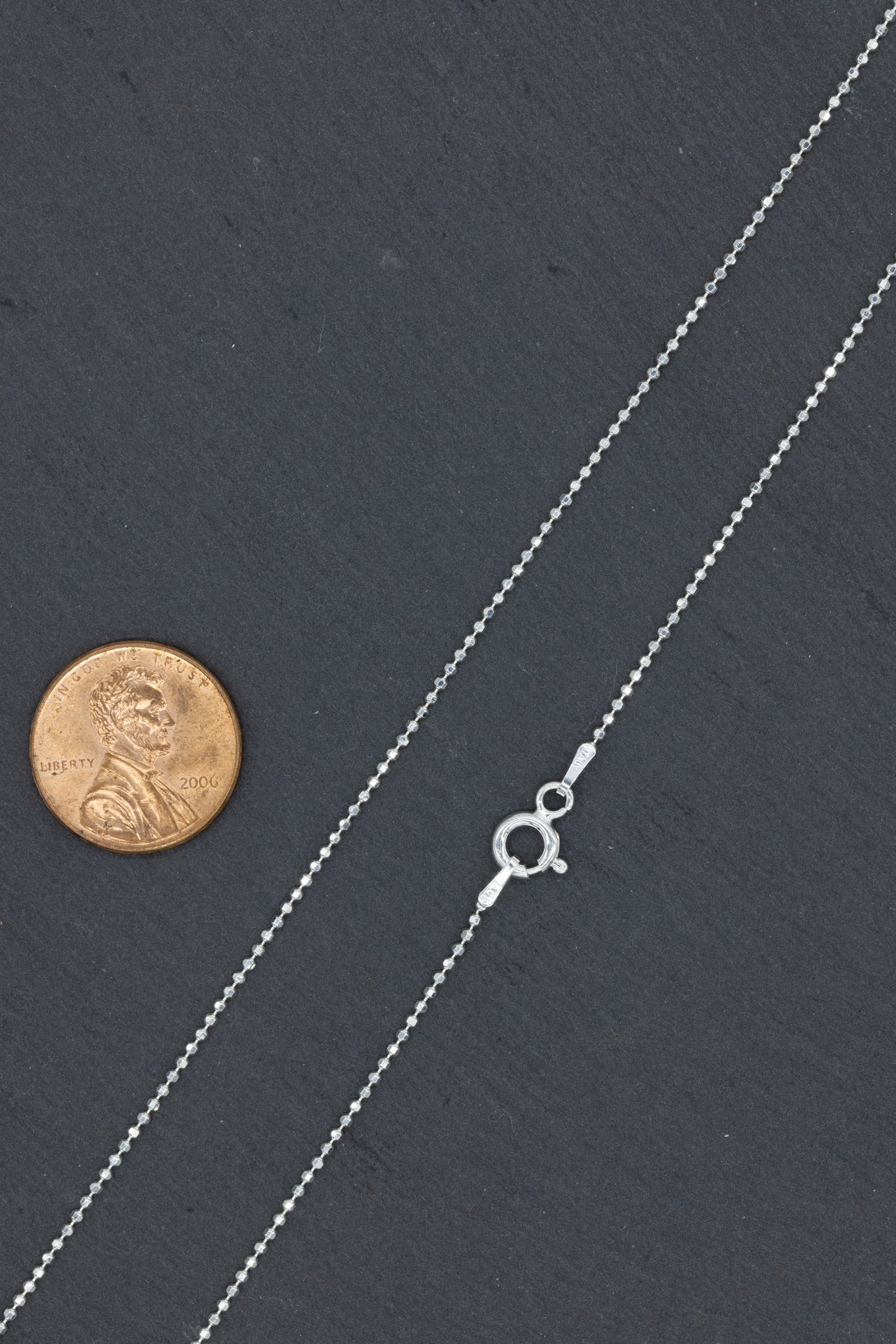 Fixed Length Diamond Cut Bead .925 Sterling Silver Chain
