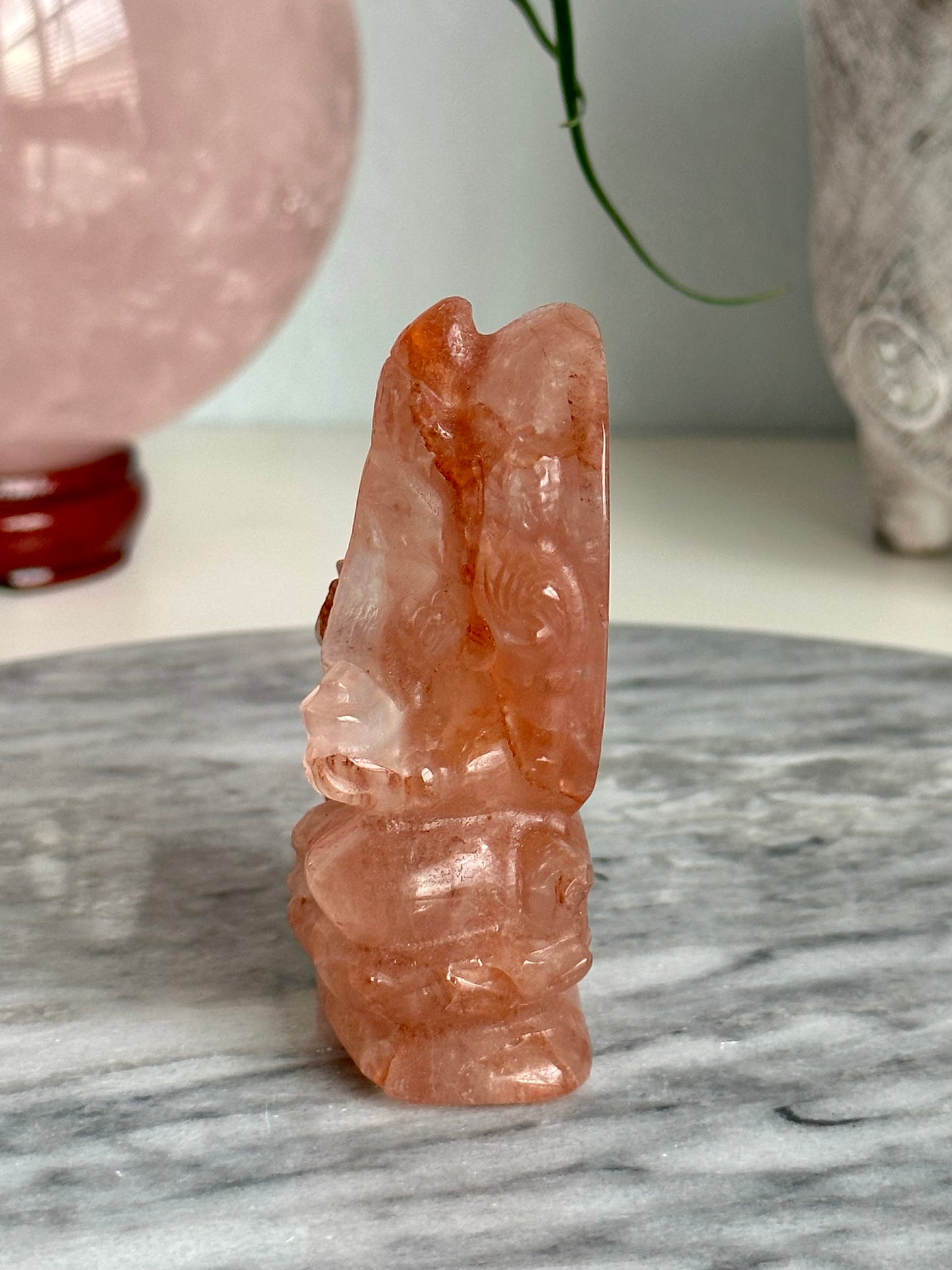 Fire Quartz Ganesha on Lotus Carving