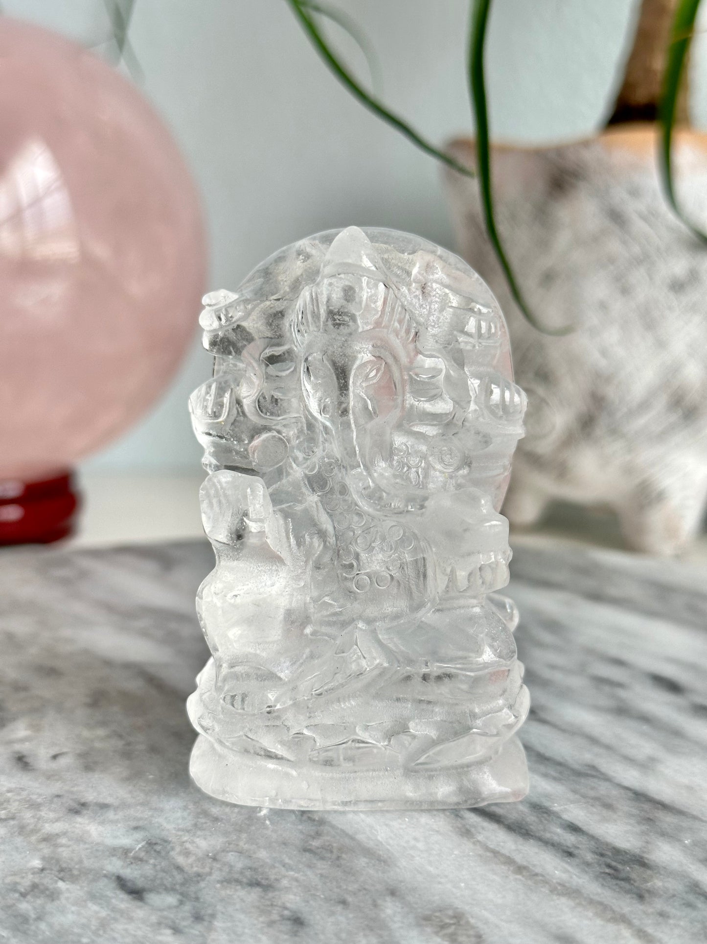 Clear Quartz Ganesha on Lotus Carving