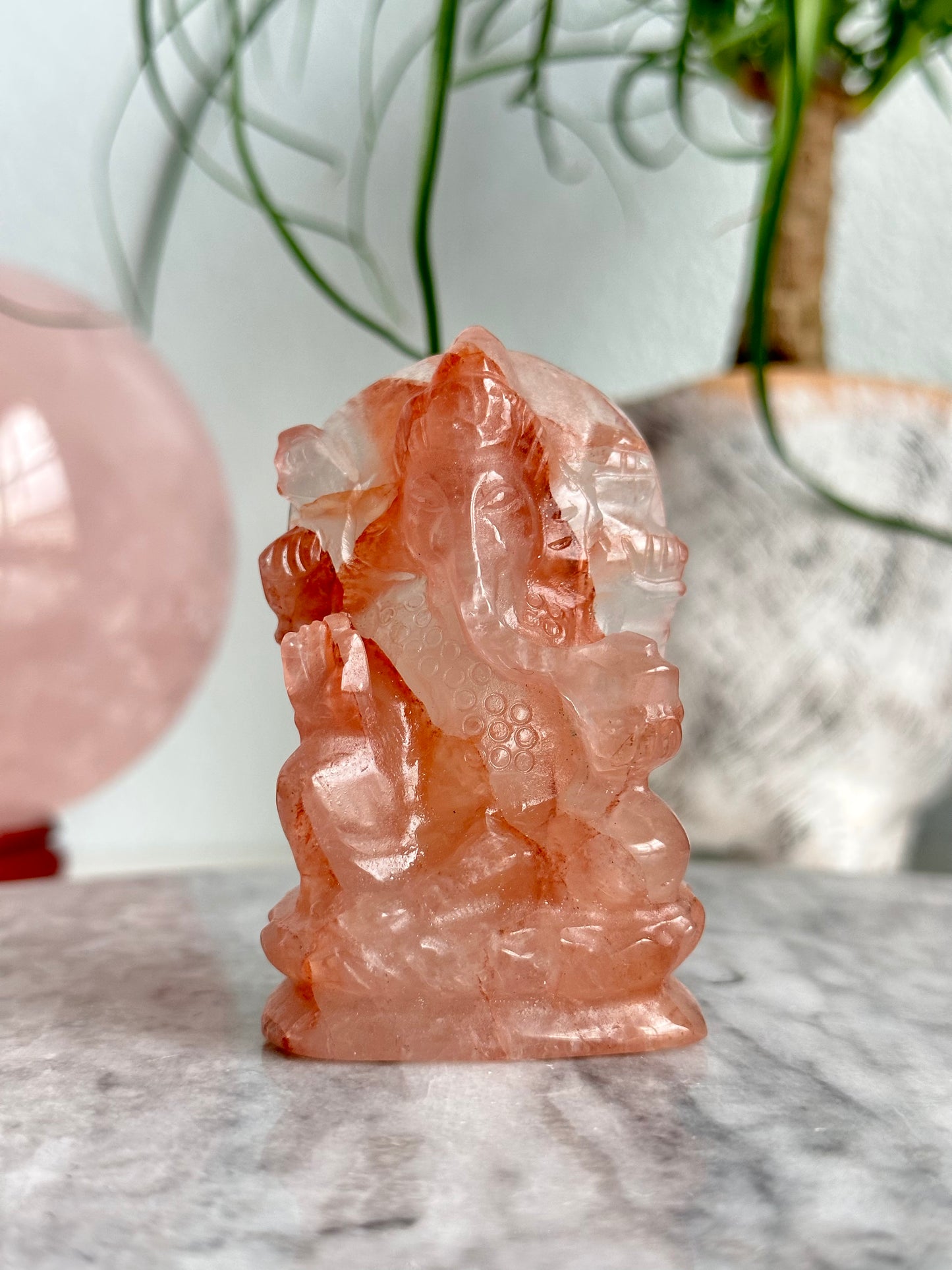 Fire Quartz Ganesha on Lotus Carving