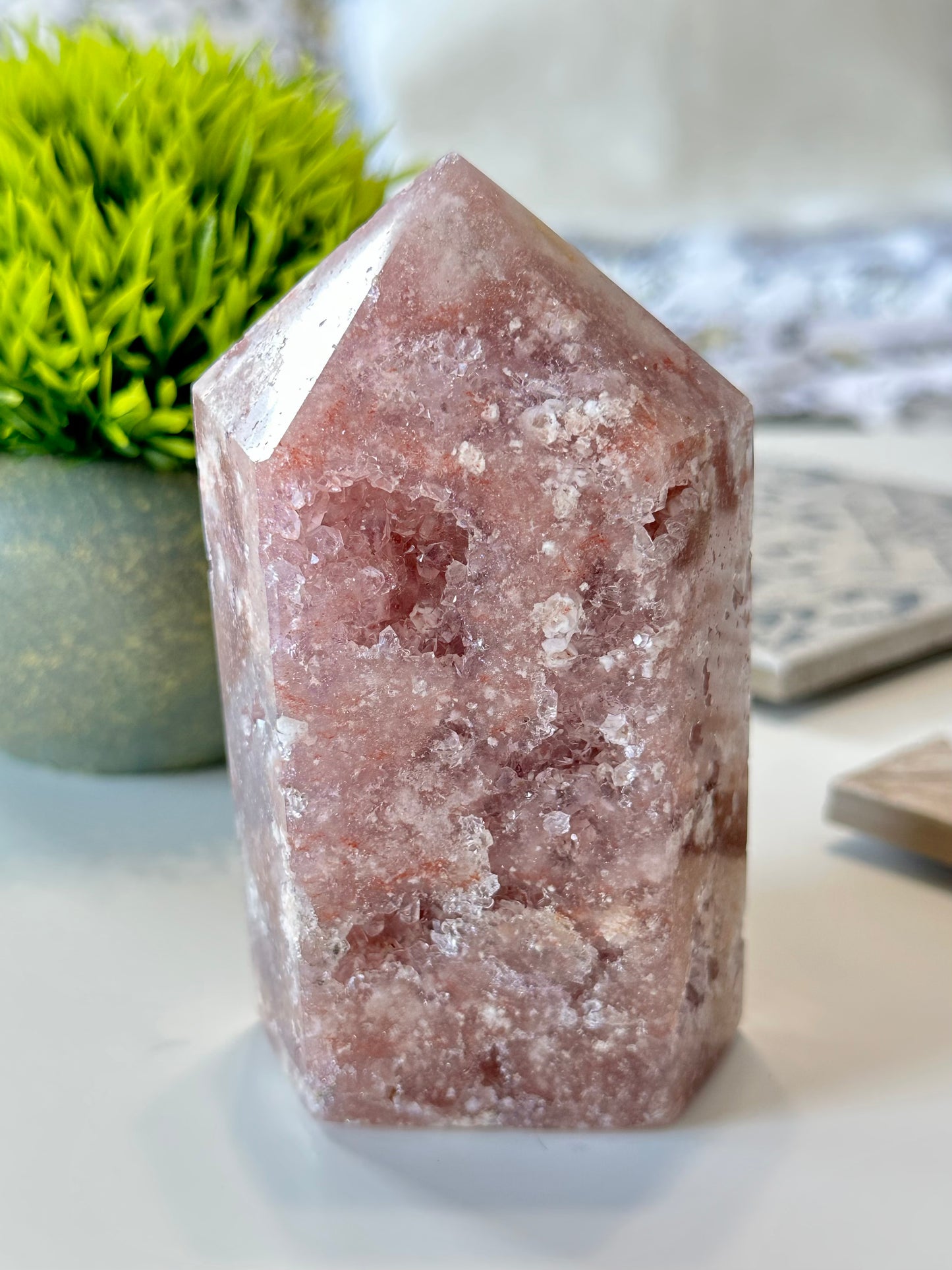 Pink Amethyst Tower with druzy, Brazil
