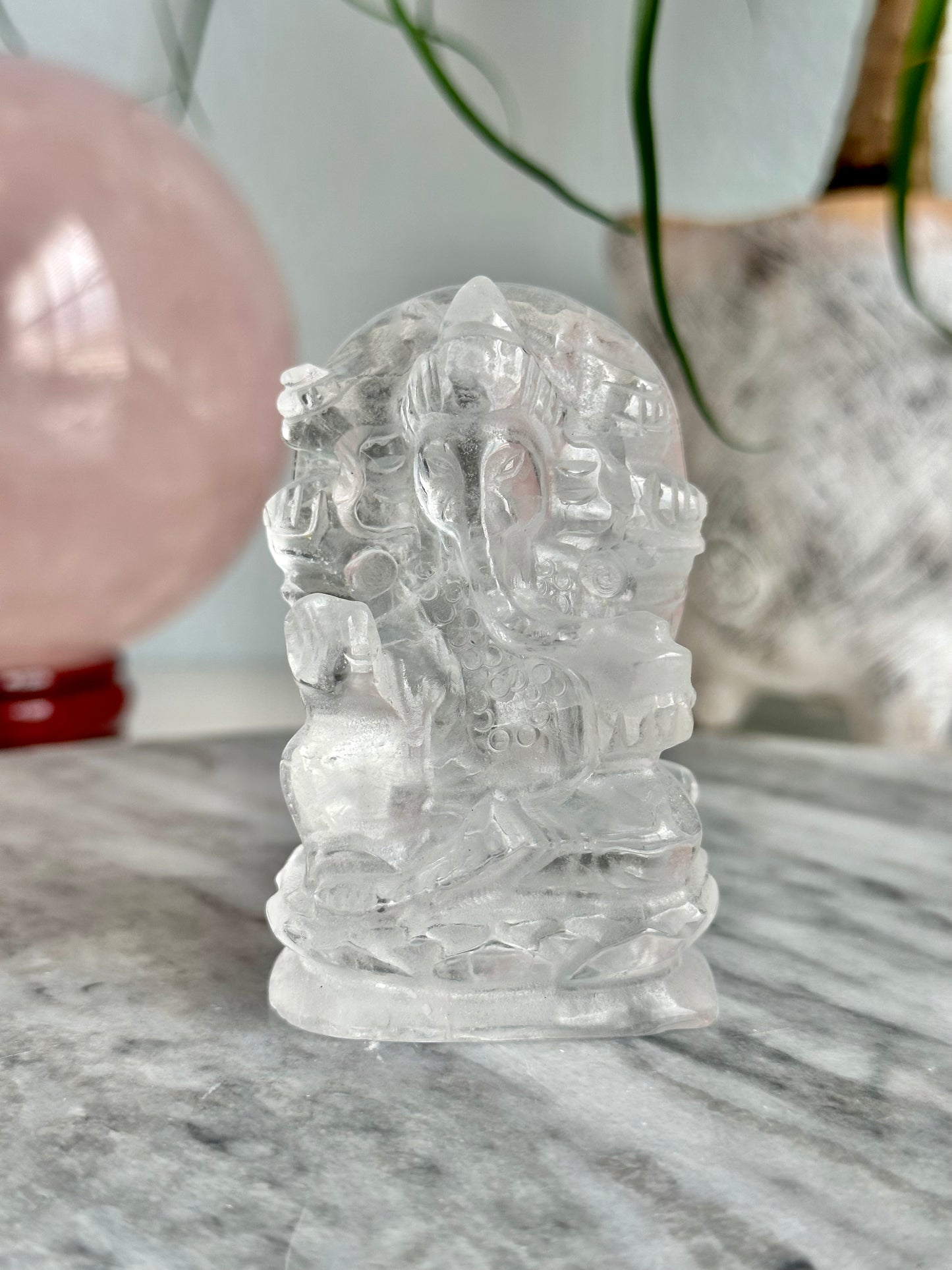 Clear Quartz Ganesha on Lotus Carving
