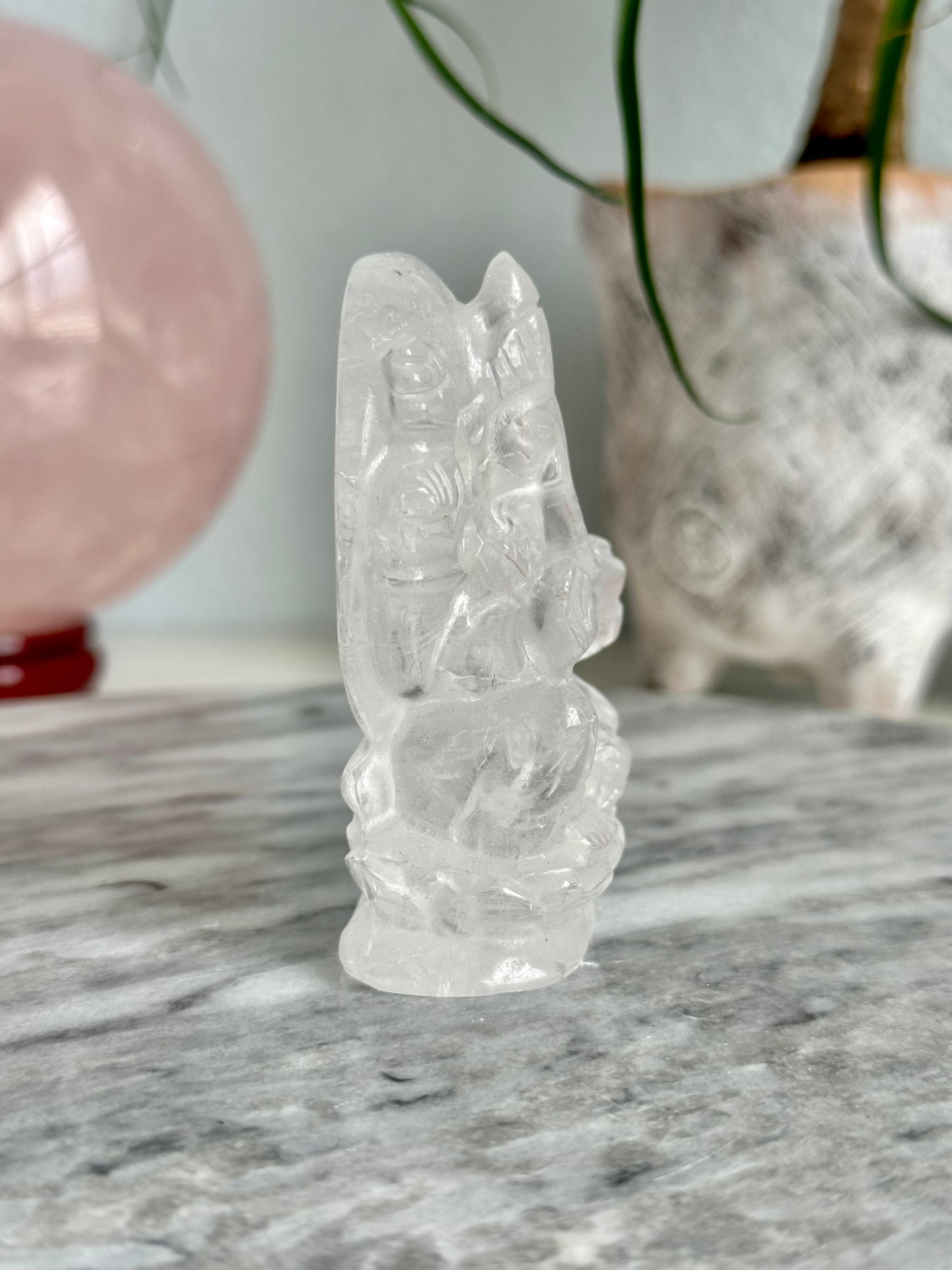 Clear Quartz Ganesha on Lotus Carving