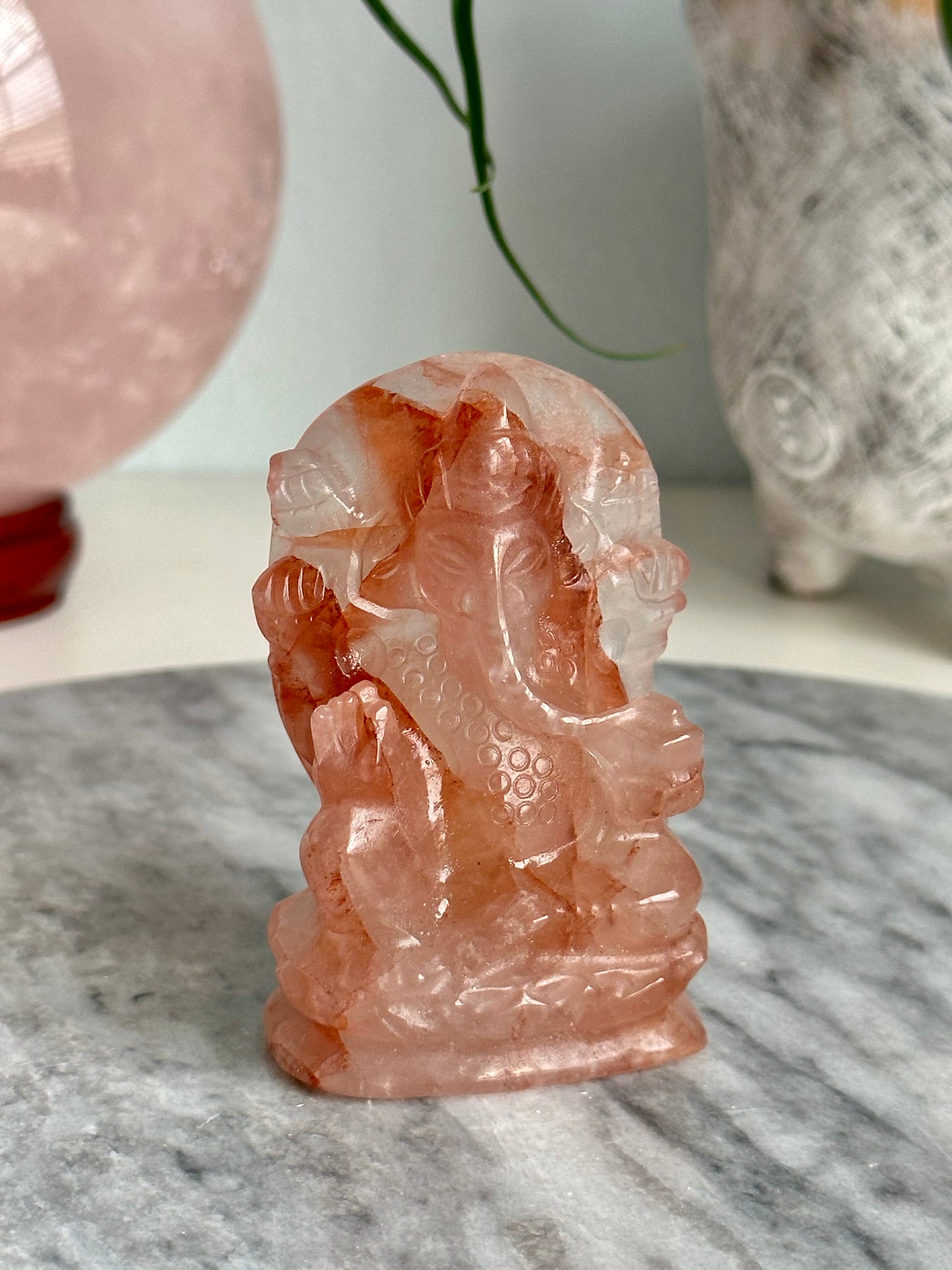 Fire Quartz Ganesha on Lotus Carving