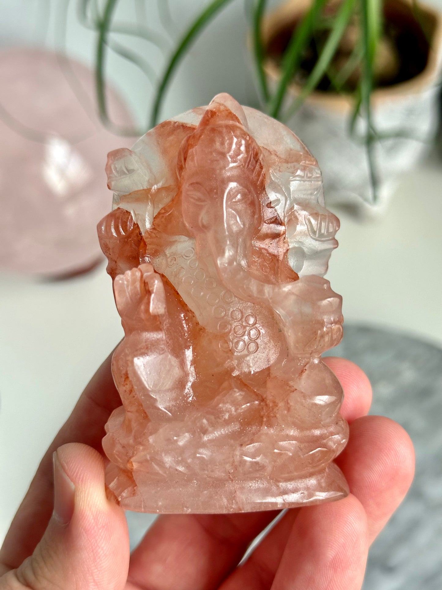 Fire Quartz Ganesha on Lotus Carving