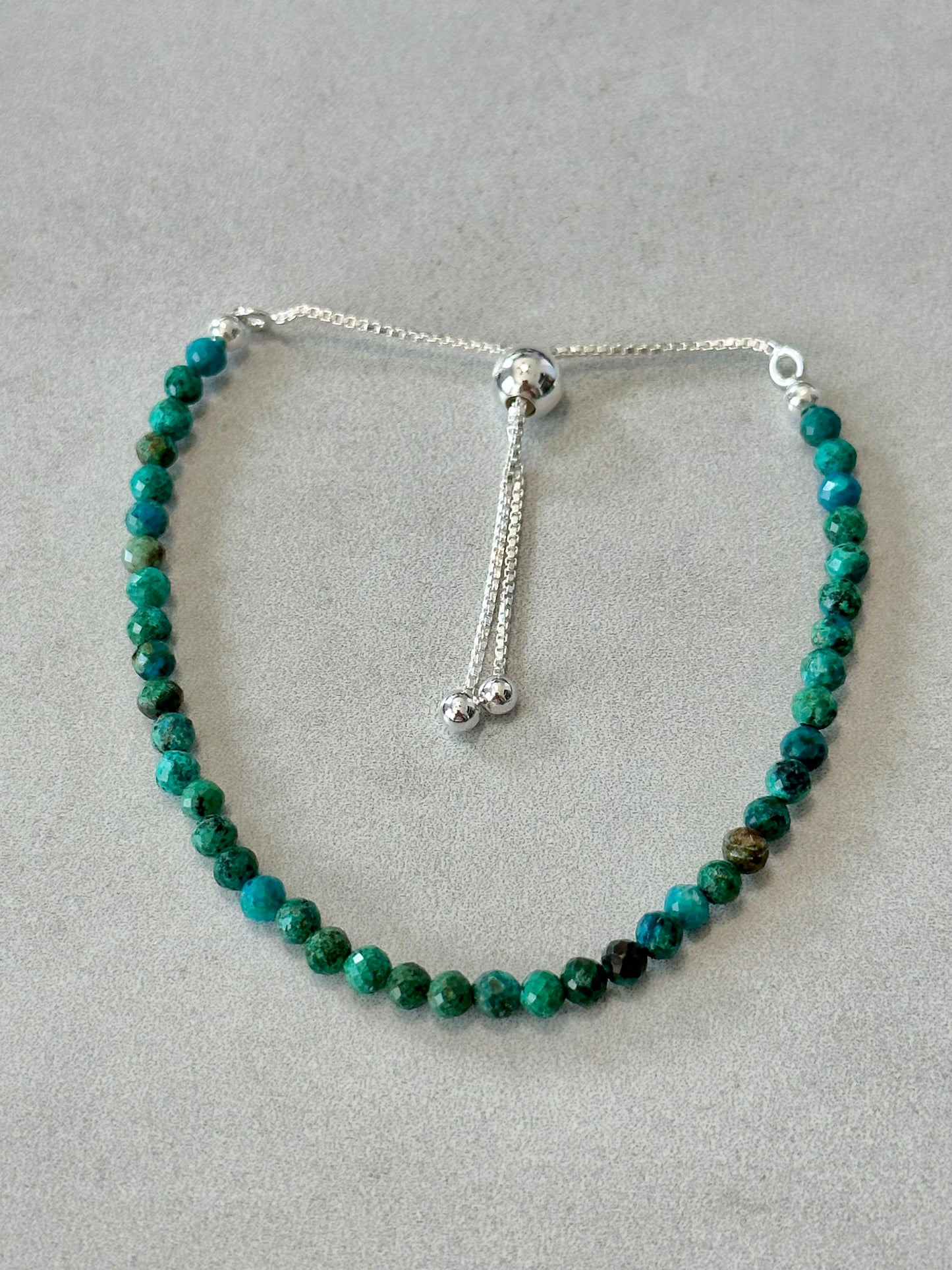 Faceted Chrysocolla Bracelet, Sterling Silver, Adjustable