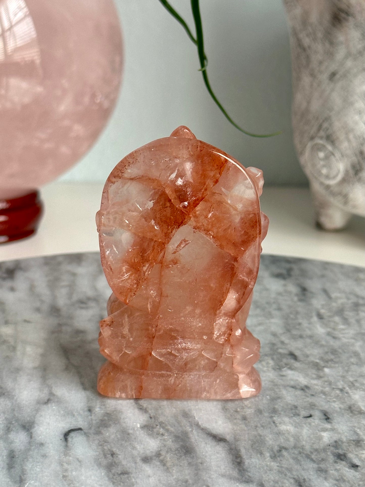 Fire Quartz Ganesha on Lotus Carving