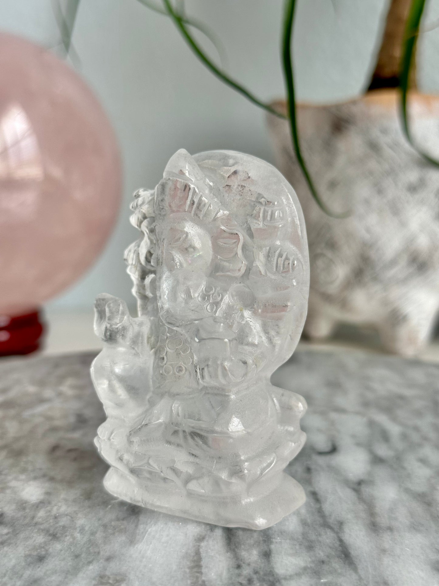Clear Quartz Ganesha on Lotus Carving