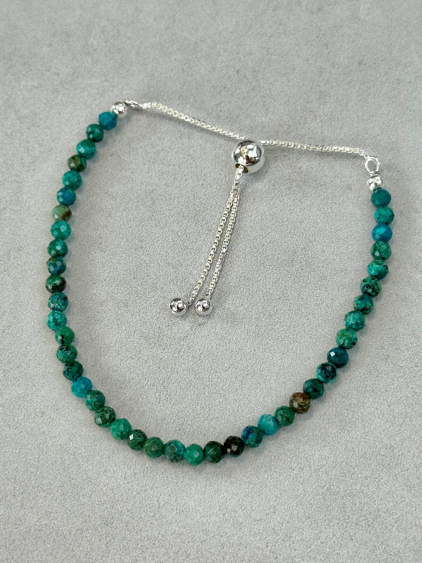 Faceted Chrysocolla Bracelet, Sterling Silver, Adjustable